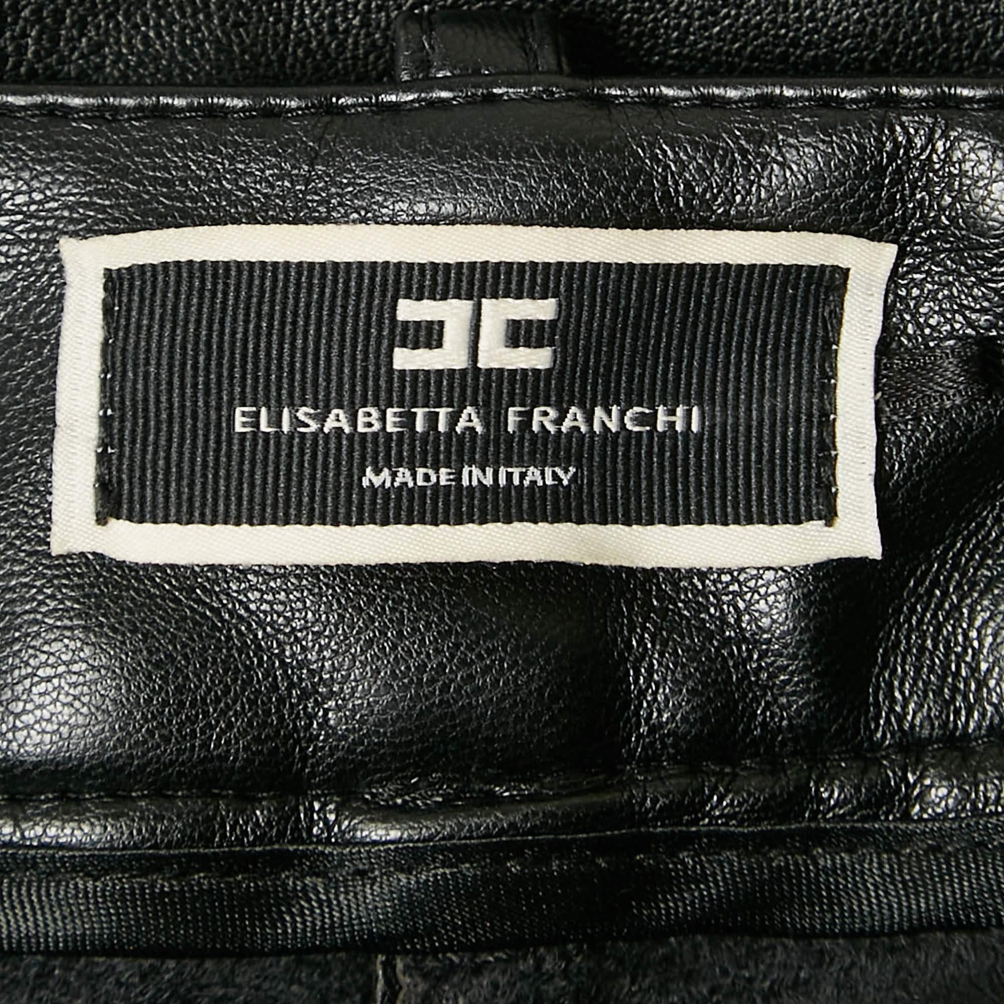 Elisabetta Franchi - Pantalon en cuir noir à clous S Excellent état - En vente à Dubai, Al Qouz 2