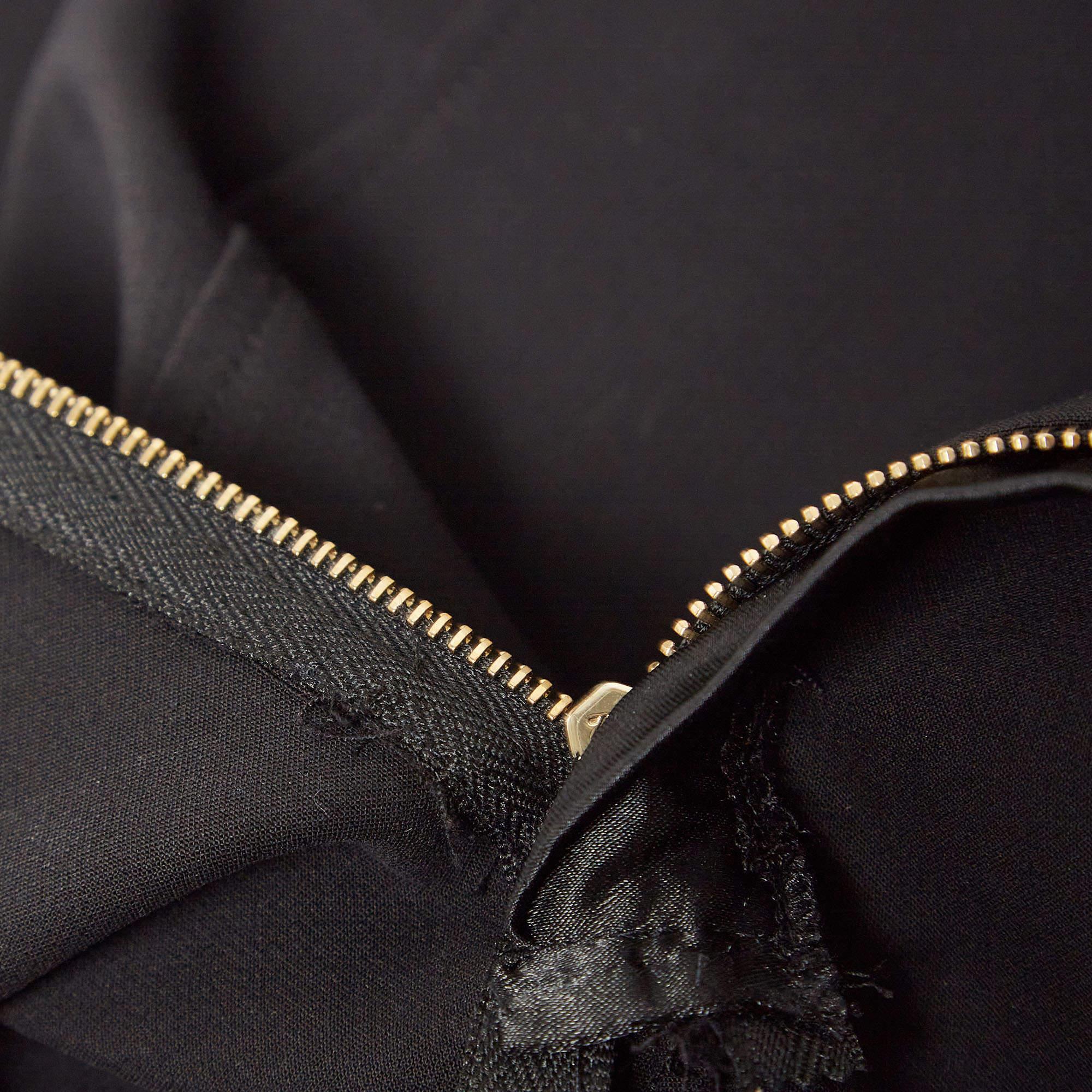 Elisabetta Franchi Black Leather Trim Jersey V-Neck Bodycon Dress S Bon état - En vente à Dubai, Al Qouz 2