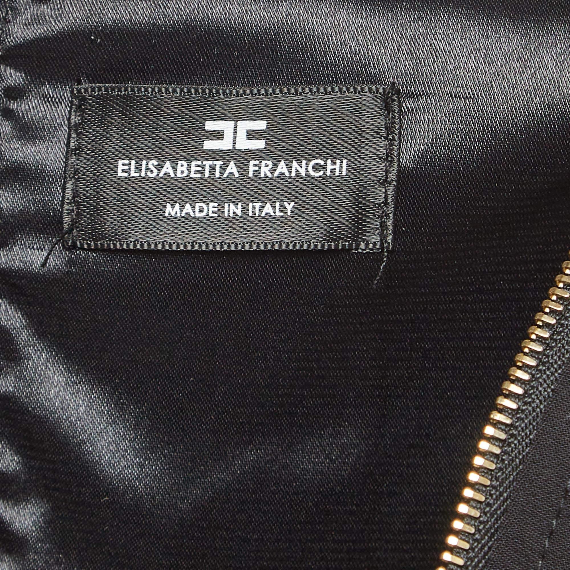 Elisabetta Franchi Black Leather Trim Jersey V-Neck Bodycon Dress S en vente 1