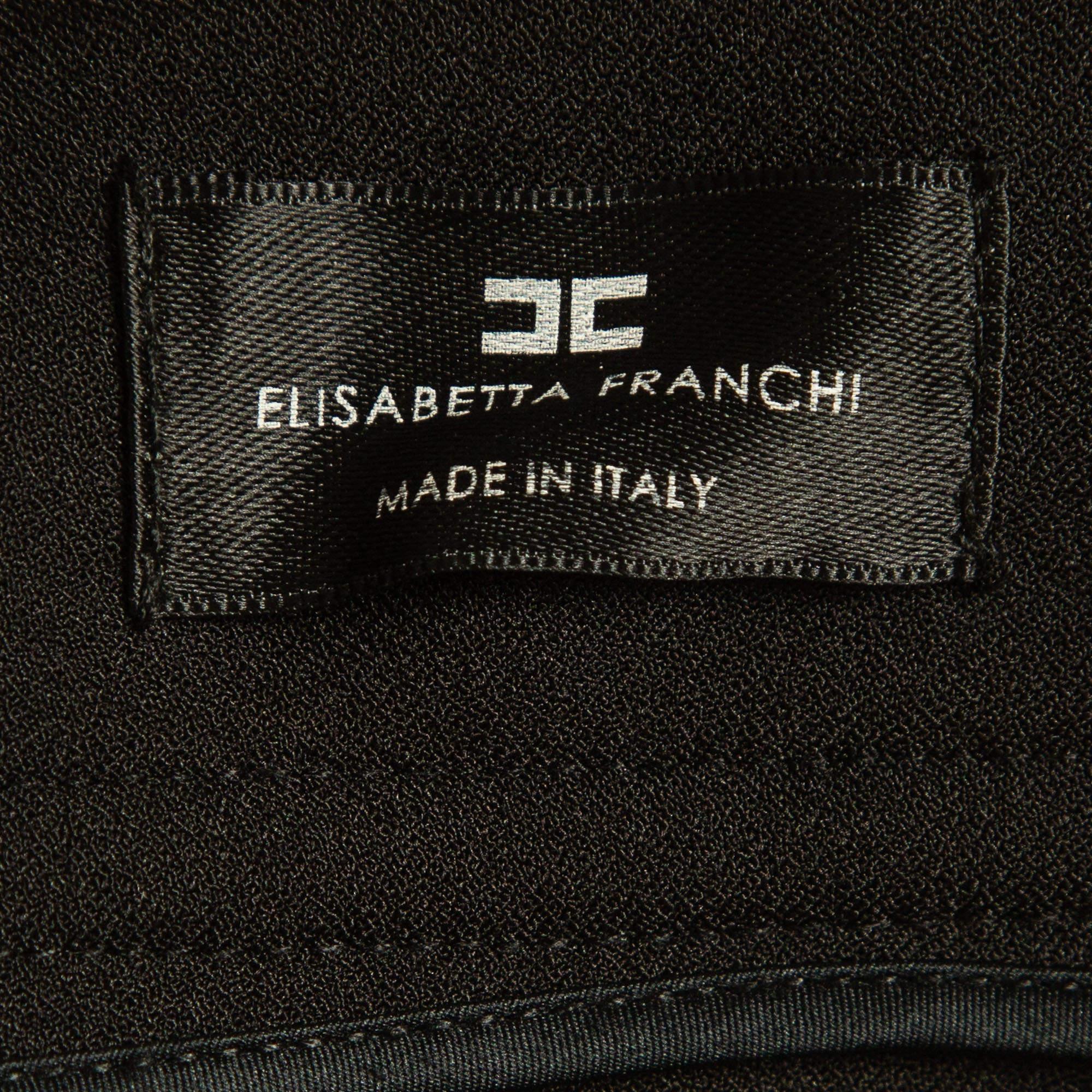 Women's Elisabetta Franchi Black Leather Trim Stretch Crepe Button Detail Mini Skirt L