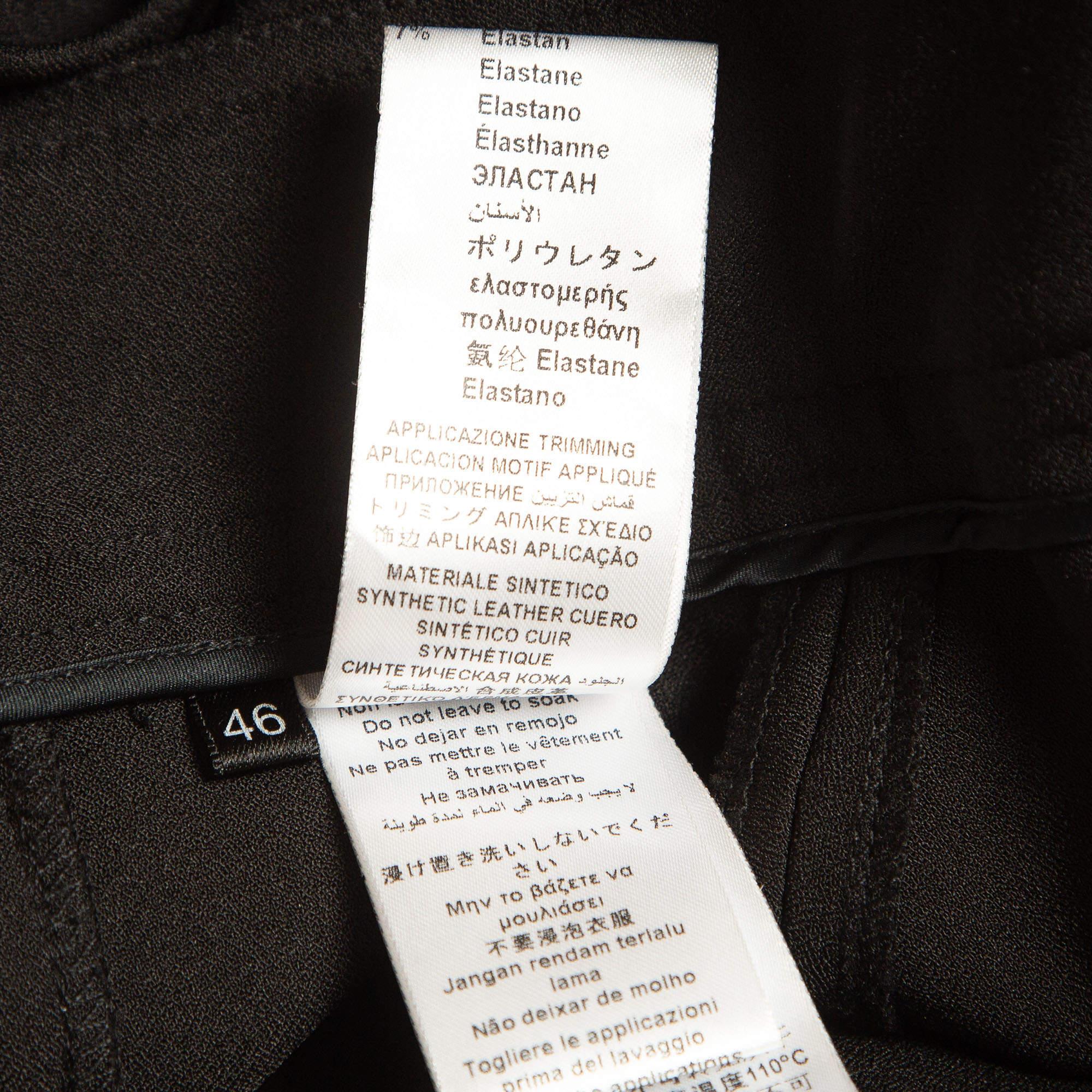 Elisabetta Franchi Black Leather Trim Stretch Crepe Button Detail Mini Skirt L 1