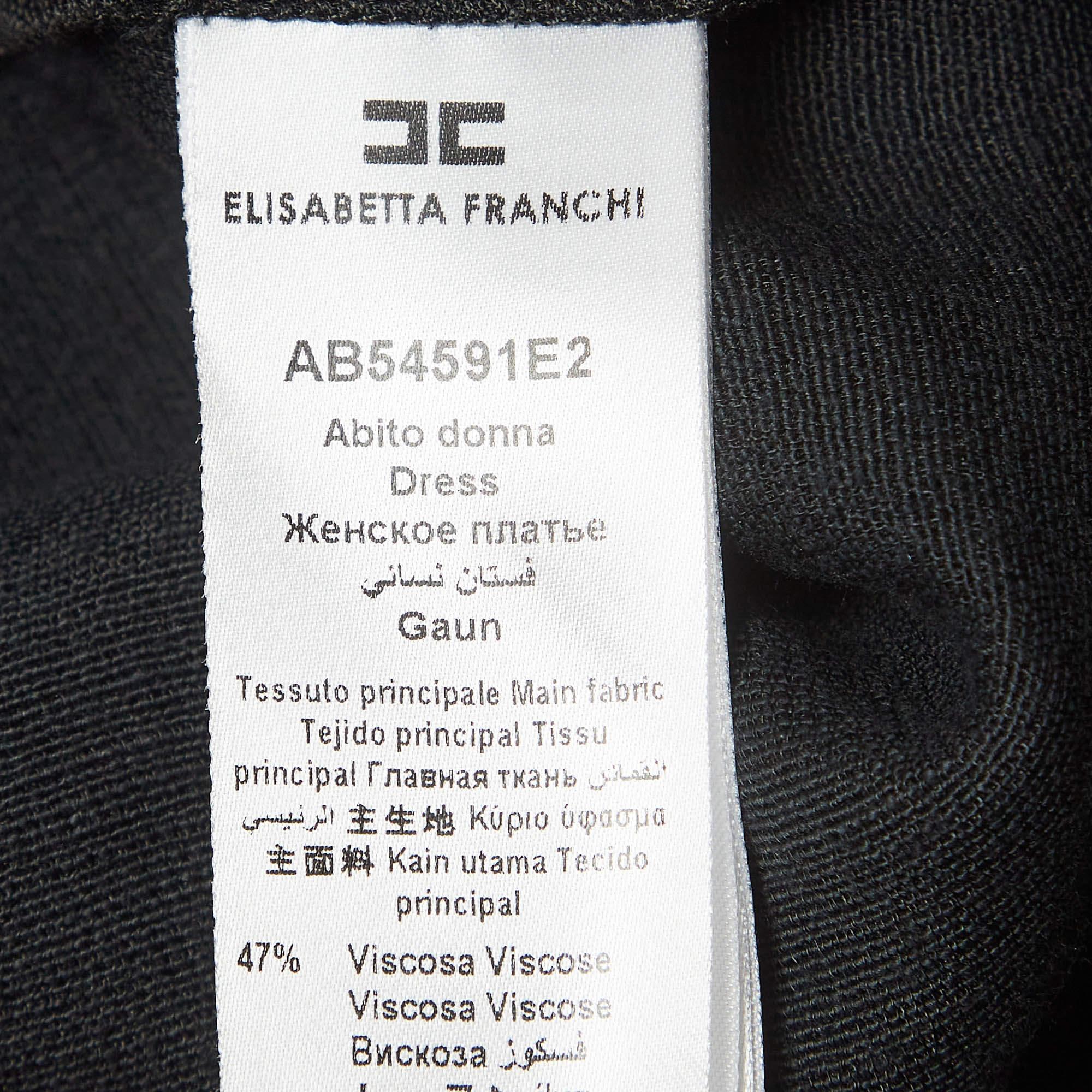 Elisabetta Franchi Minivestido de manga campana de crepé negro con lentejuelas y abalorios M en venta 1