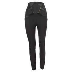Elisabetta Franchi Black Stretch Crepe High Waist Skinny Trousers S
