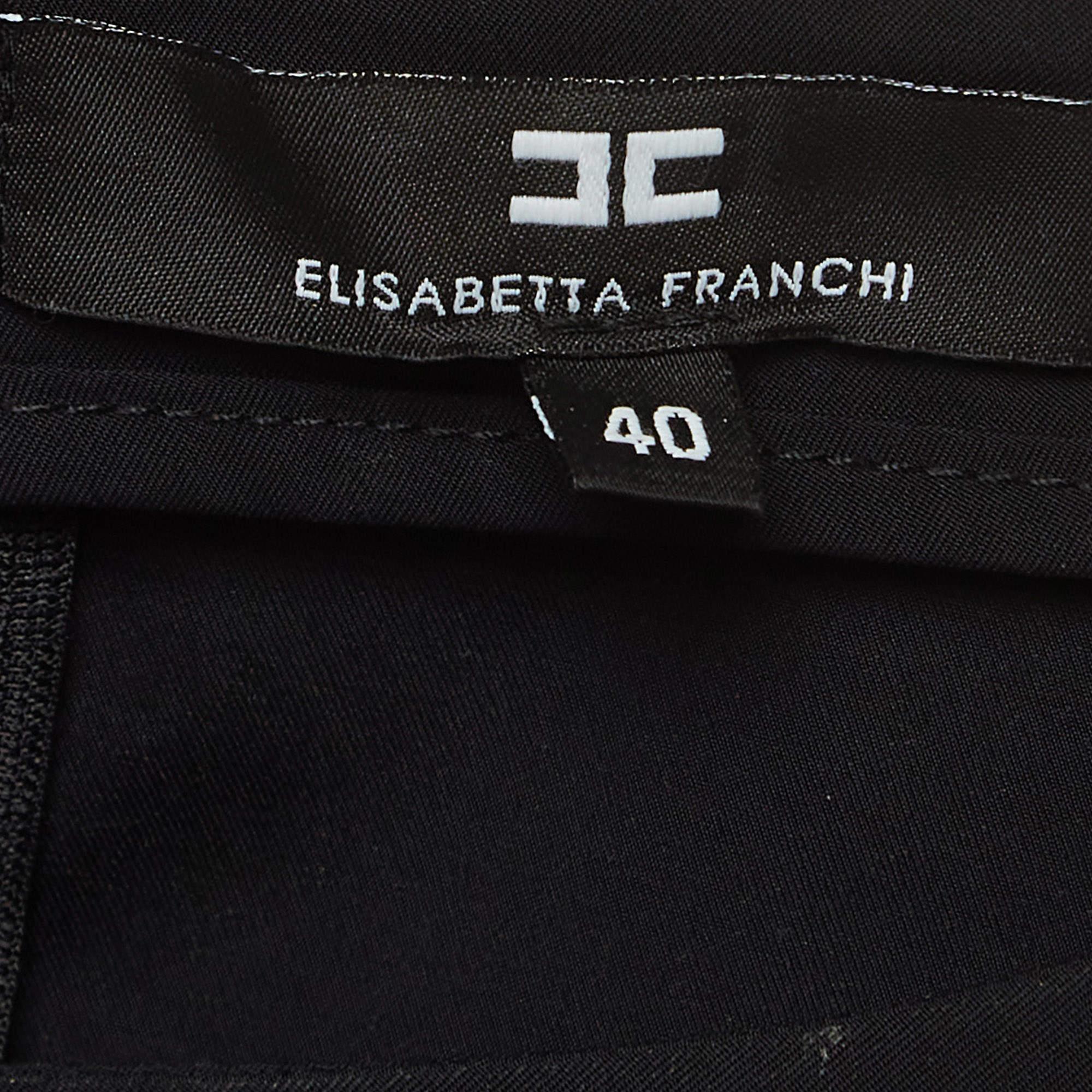 Women's Elisabetta Franchi Black Stretch Nylon Short Sleeve Relaxed Blouse S