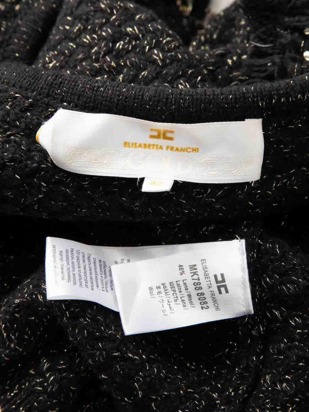 Women's Elisabetta Franchi Black Tweed Chain Detail Jacket Size M
