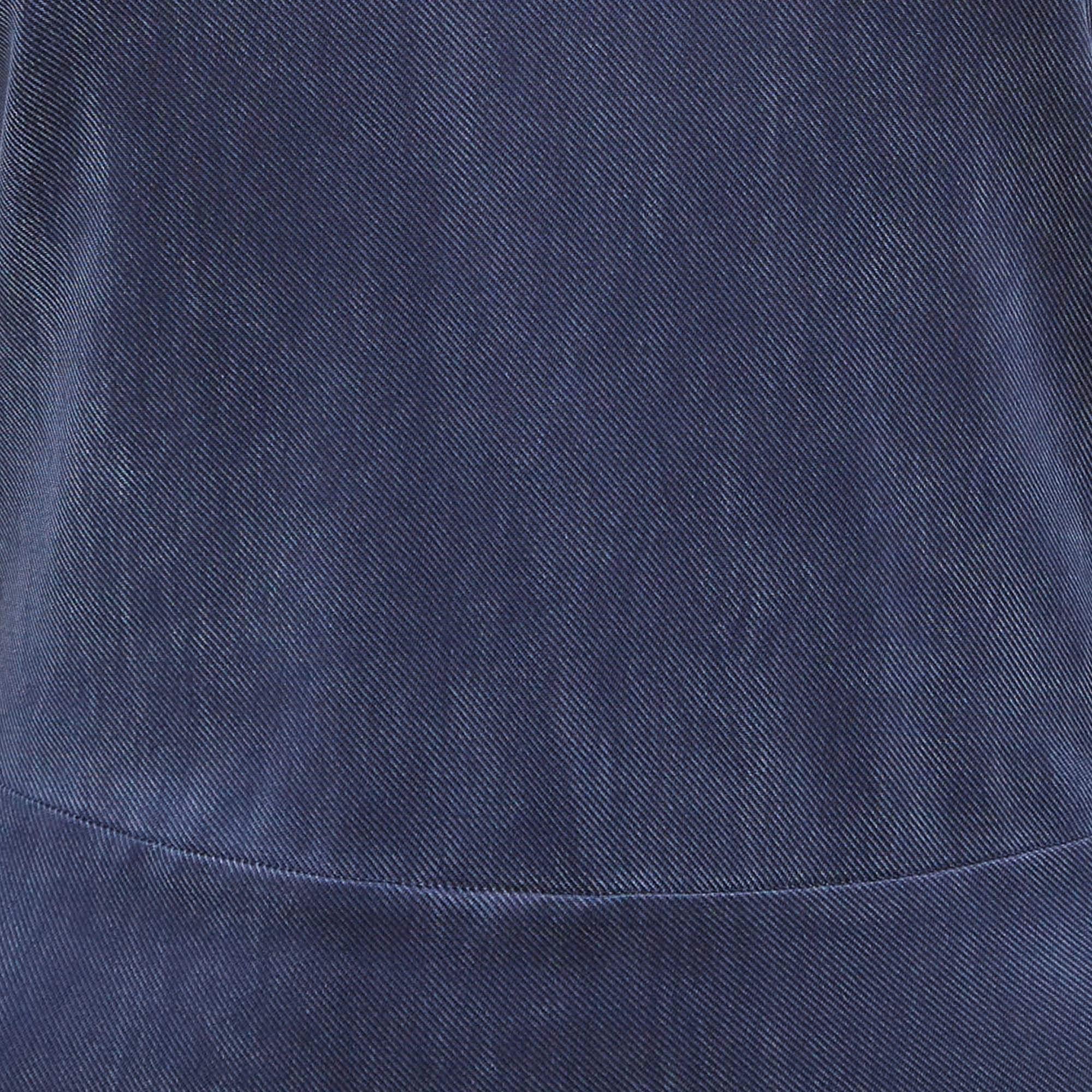 Black Elisabetta Franchi Blue Corduroy High-Low Flared Dress M For Sale