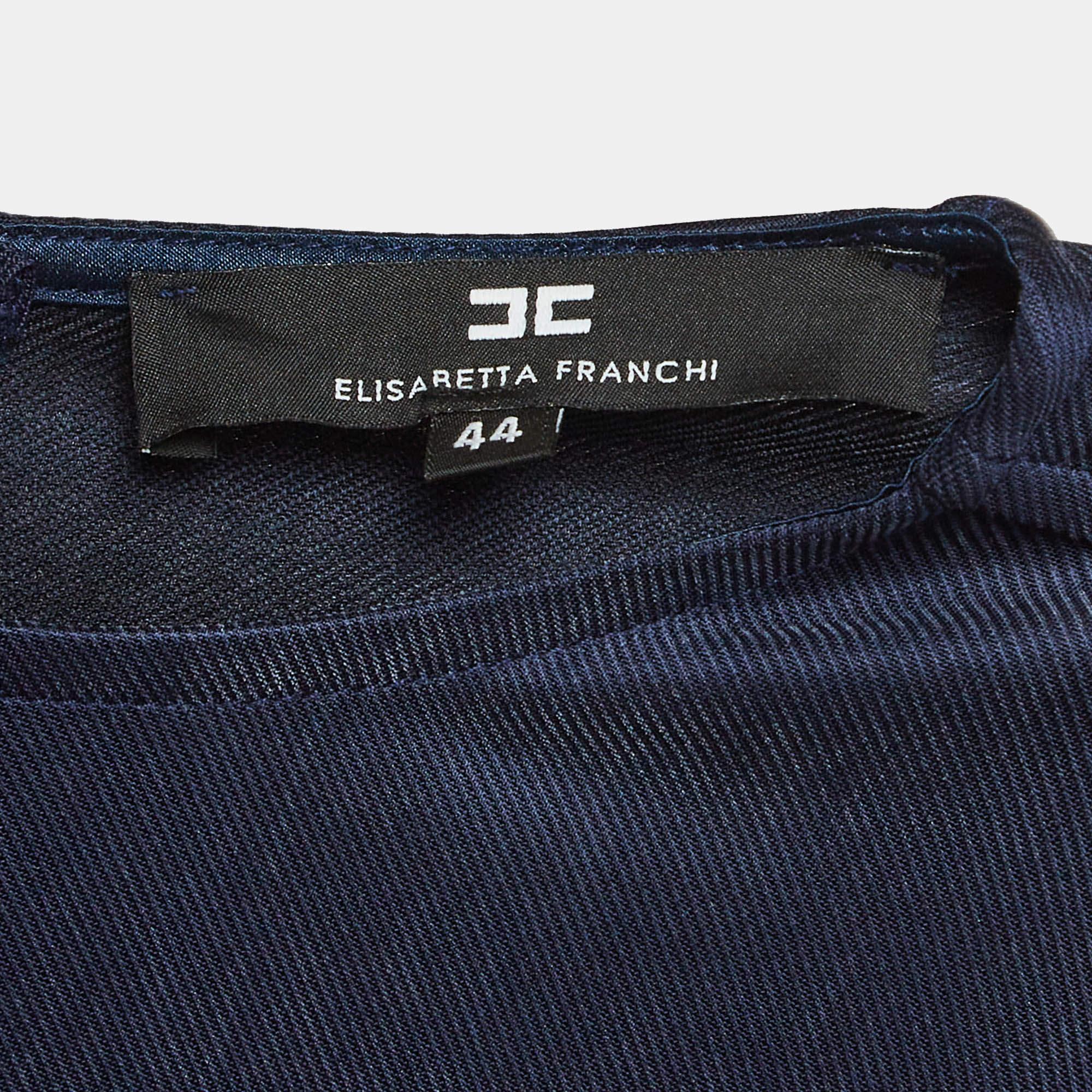 Elisabetta Franchi Blue Corduroy High-Low Flared Dress M In Good Condition For Sale In Dubai, Al Qouz 2