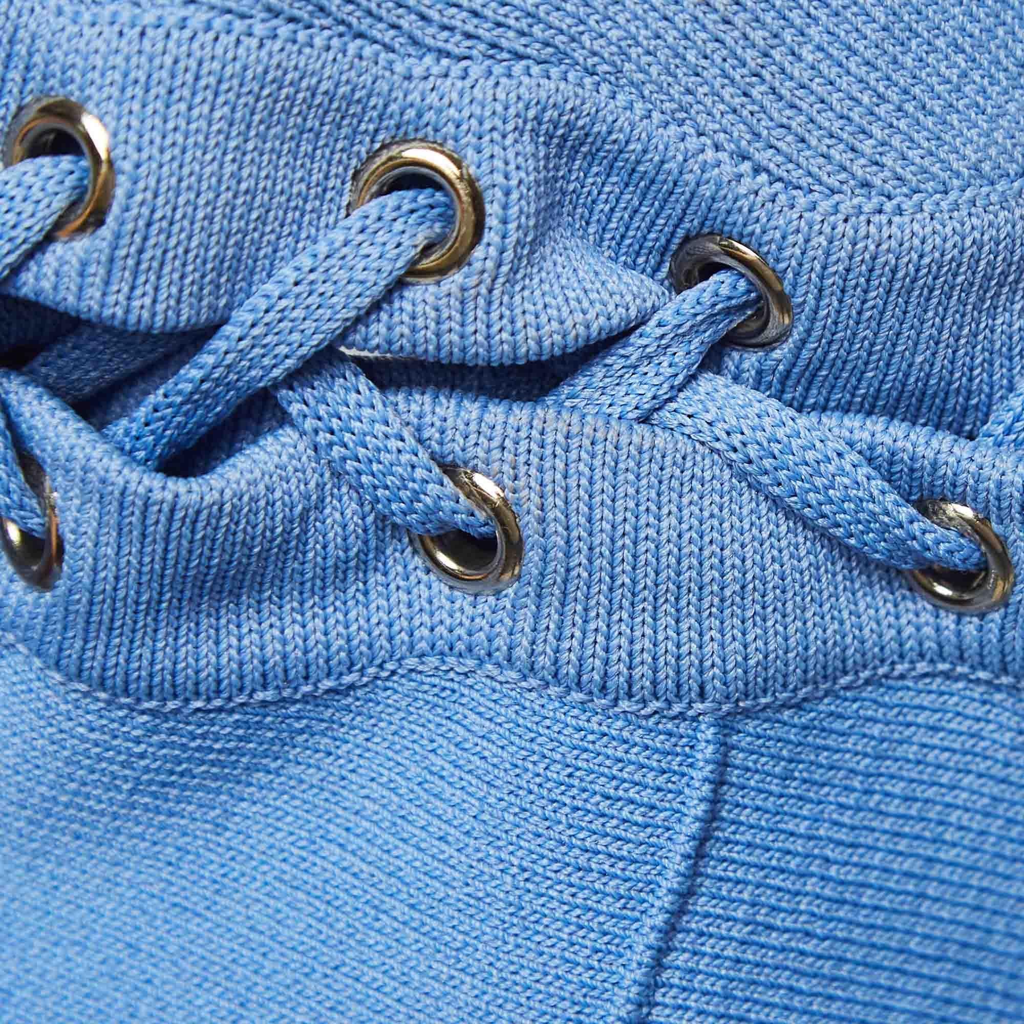 Women's Elisabetta Franchi Blue Knit Lace and Eyelets Detailed Mini Skirt S For Sale
