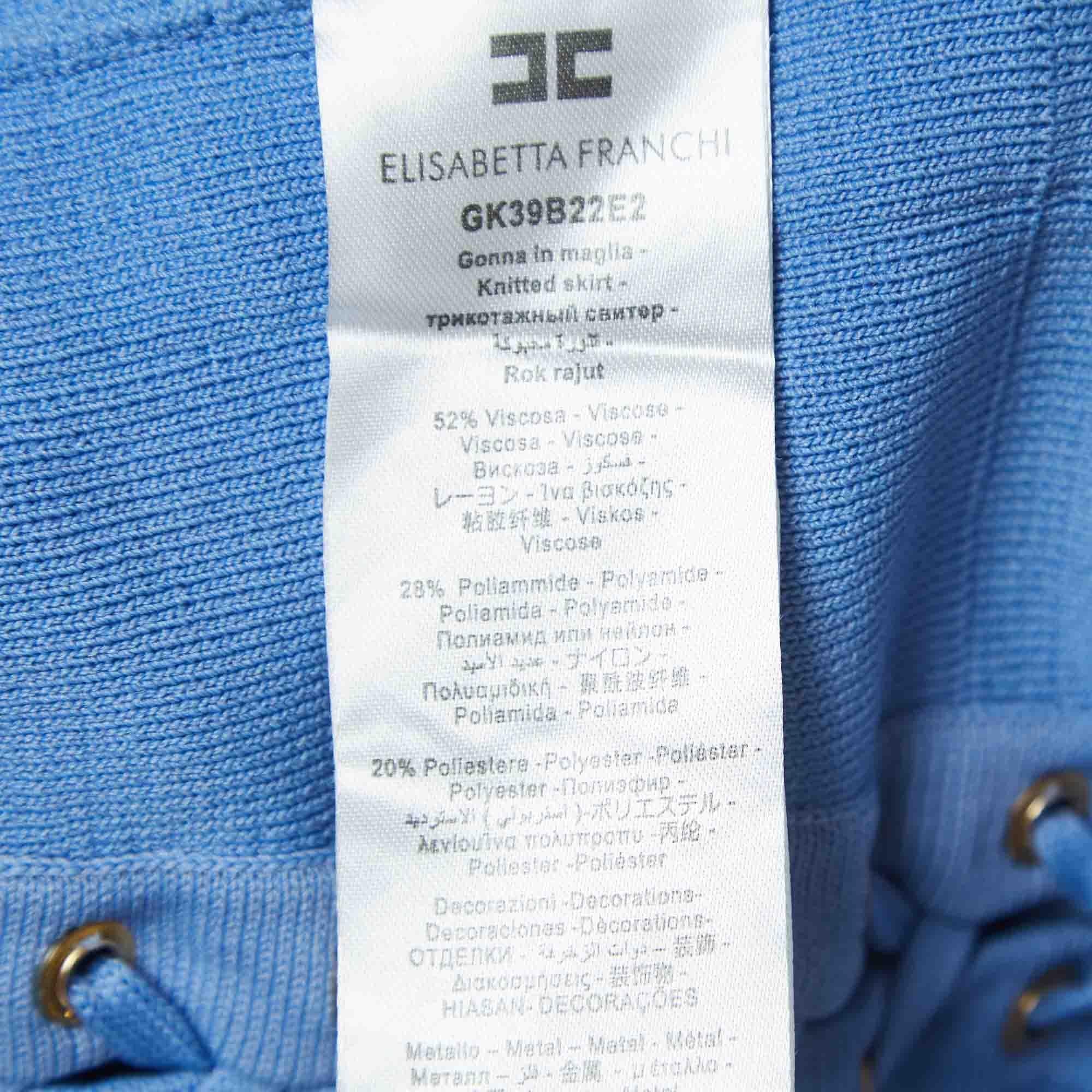 Elisabetta Franchi Blue Knit  Lace and Eyelets Detailed  Mini Skirt S For Sale 3