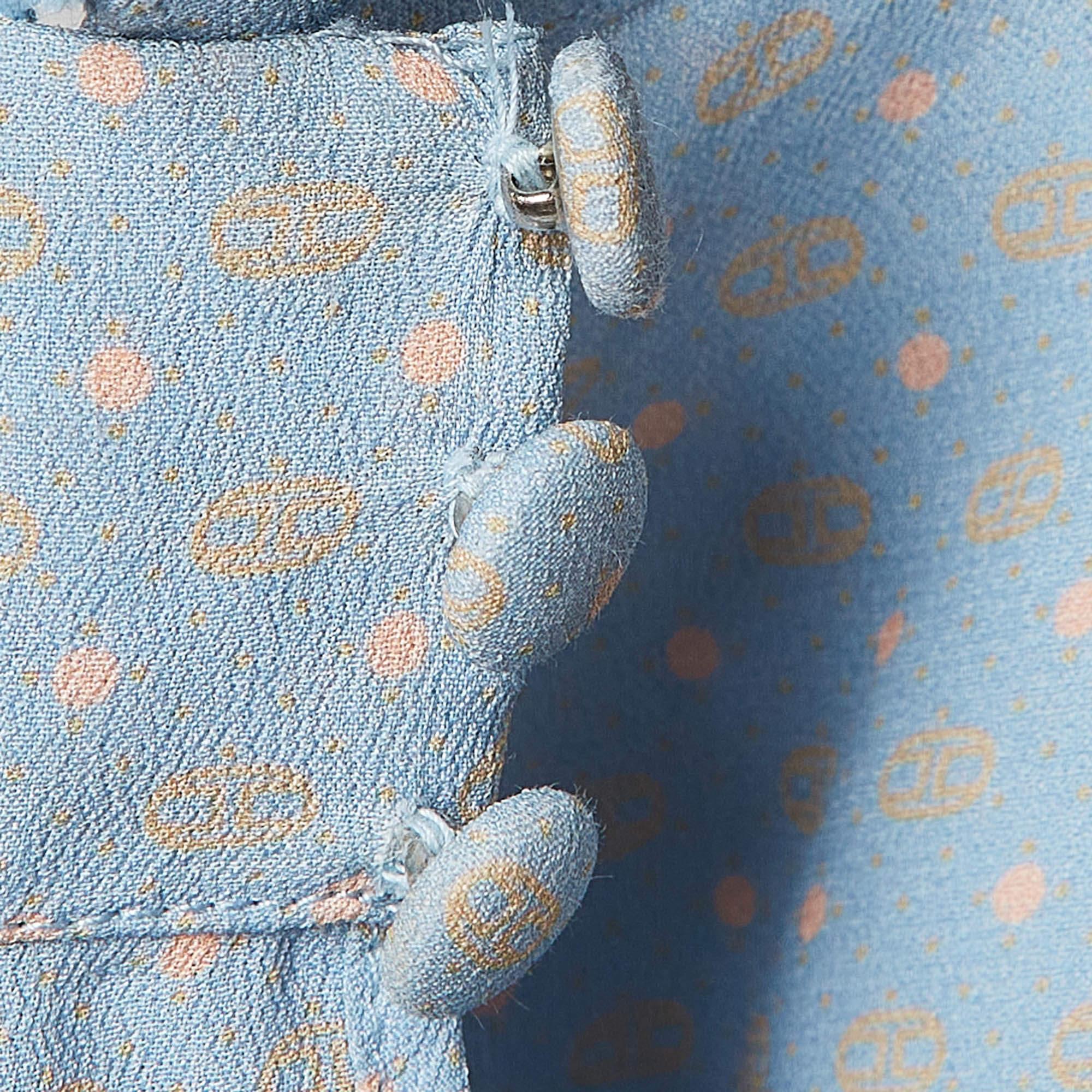 Elisabetta Franchi Blue Printed Crepe Tie Neck Blouse M In Good Condition For Sale In Dubai, Al Qouz 2