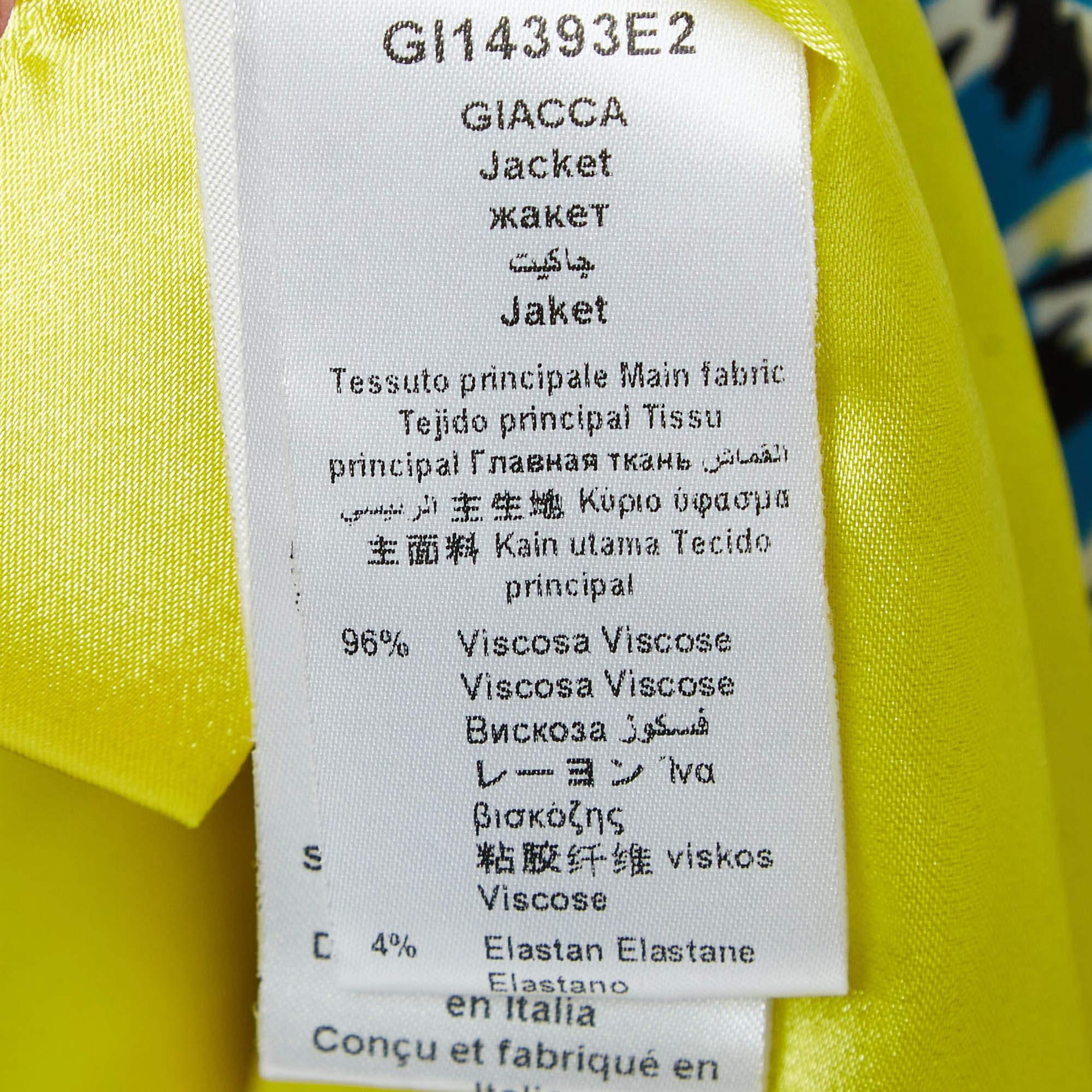 Elisabetta Franchi Blau bedruckte Jersey-Jacke mit Kapuzenärmeln und offener Vorderseite S im Angebot 3