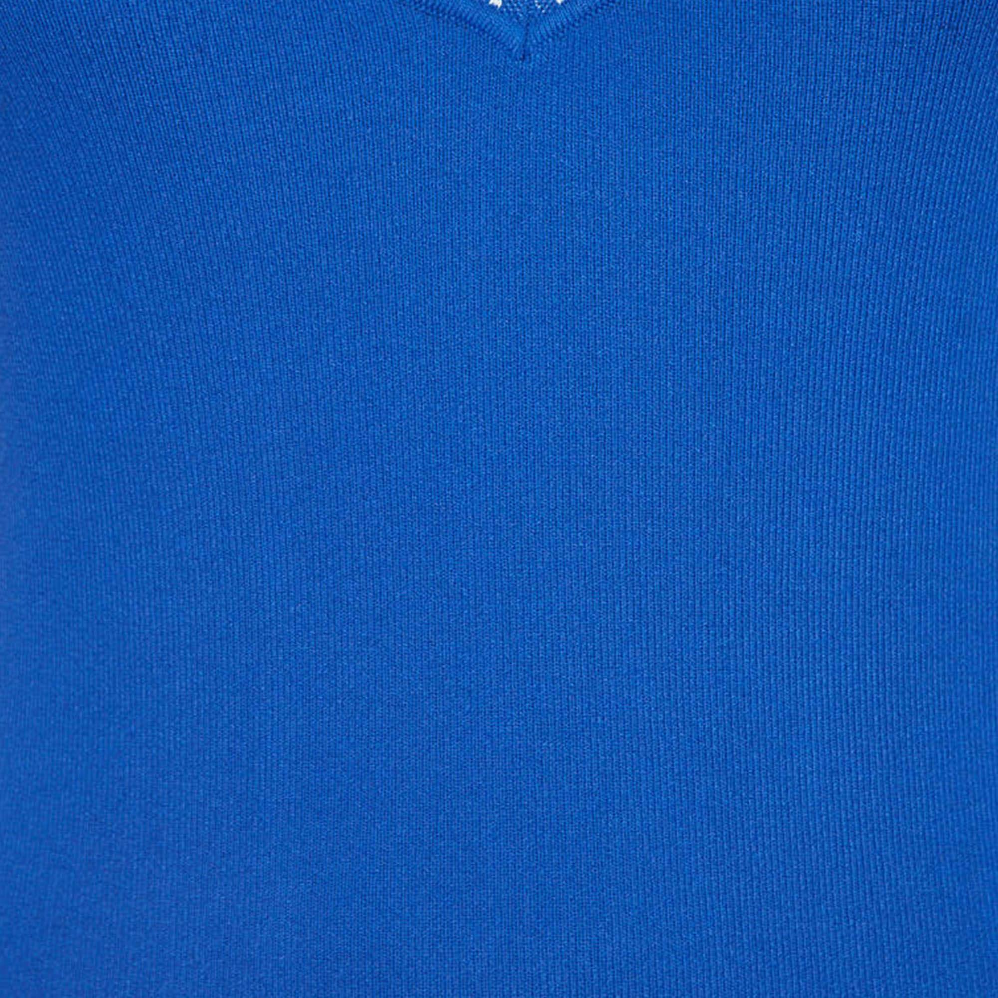 Elisabetta Franchi Blue Rib Knit Mini Dress M In Excellent Condition For Sale In Dubai, Al Qouz 2