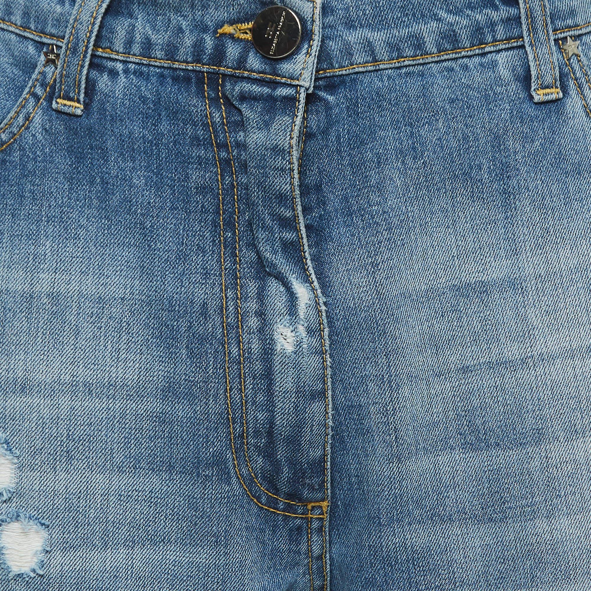 Gray Elisabetta Franchi Blue Ripped Denim Jeans M Waist 30
