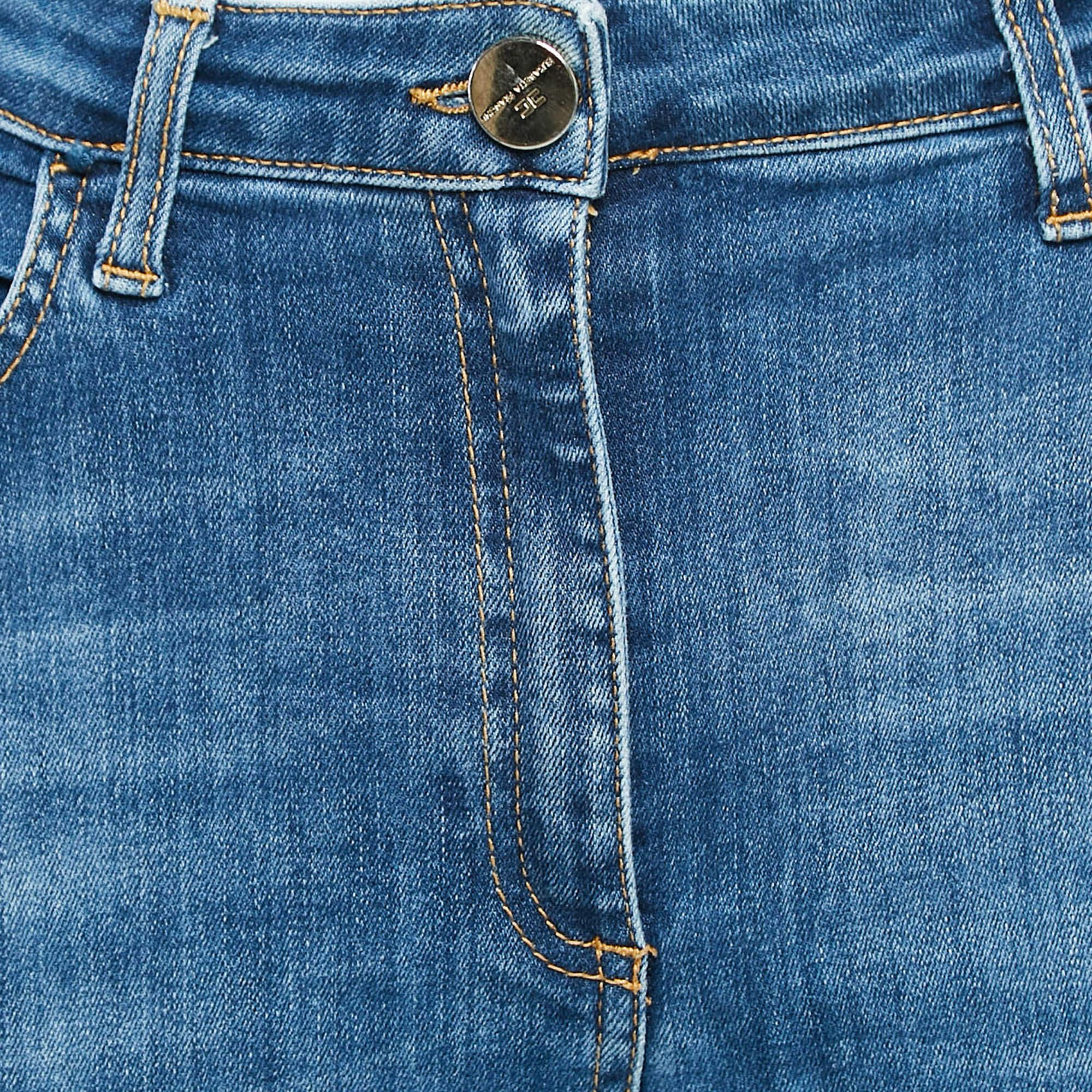Women's Elisabetta Franchi Blue Ripped Denim Straight-Leg Jeans L Waist 31