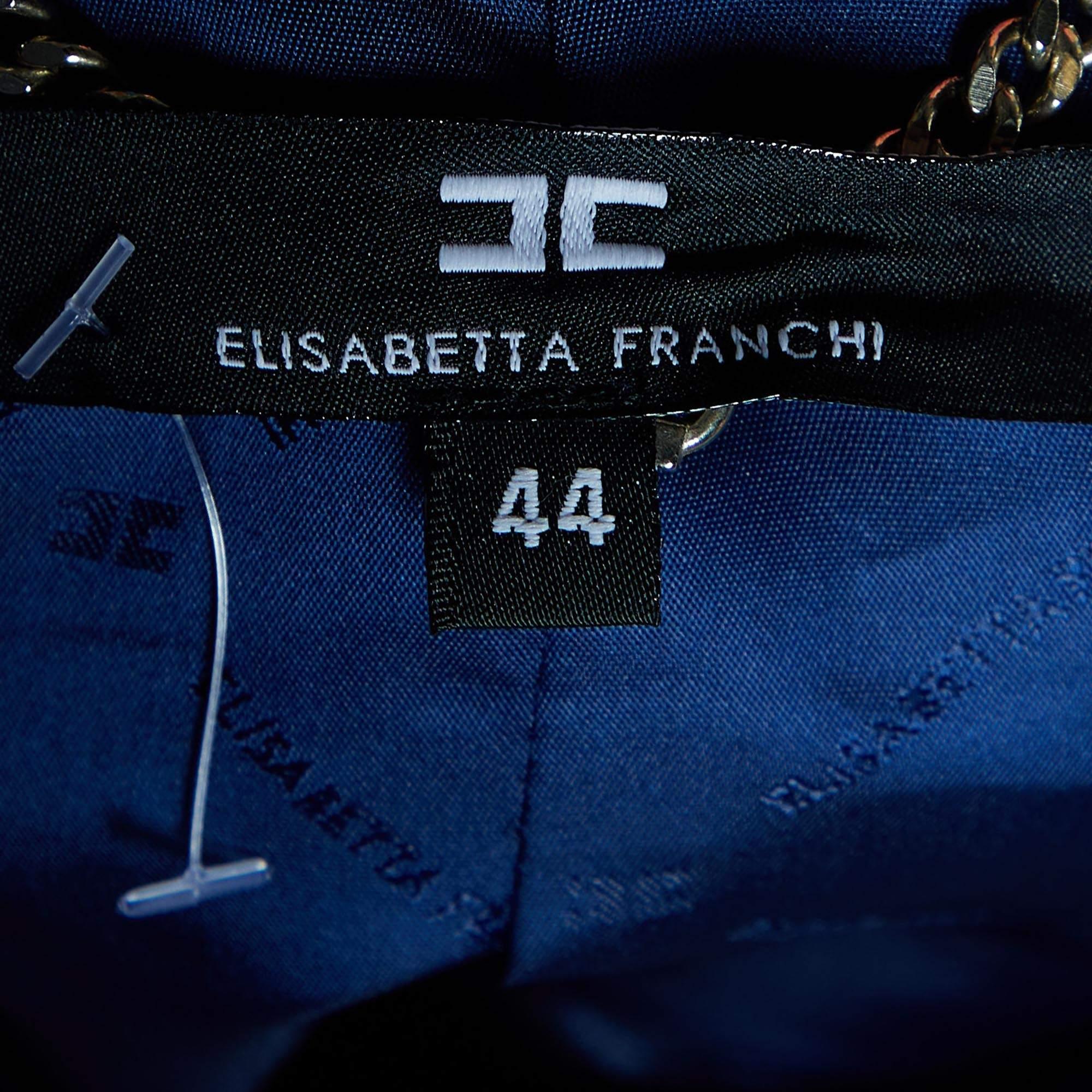 Women's Elisabetta Franchi Blue Satin Cropped Gilet M For Sale