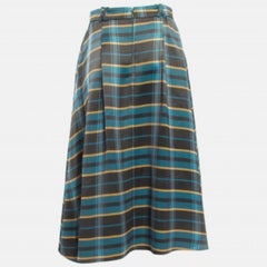 Elisabetta Franchi Blue Tartan Check Pleated Midi Skirt M