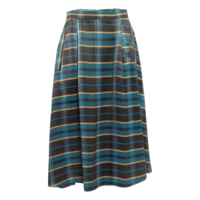 Elisabetta Franchi Falda Midi Plisada Cuadros Tartán Azul M en venta