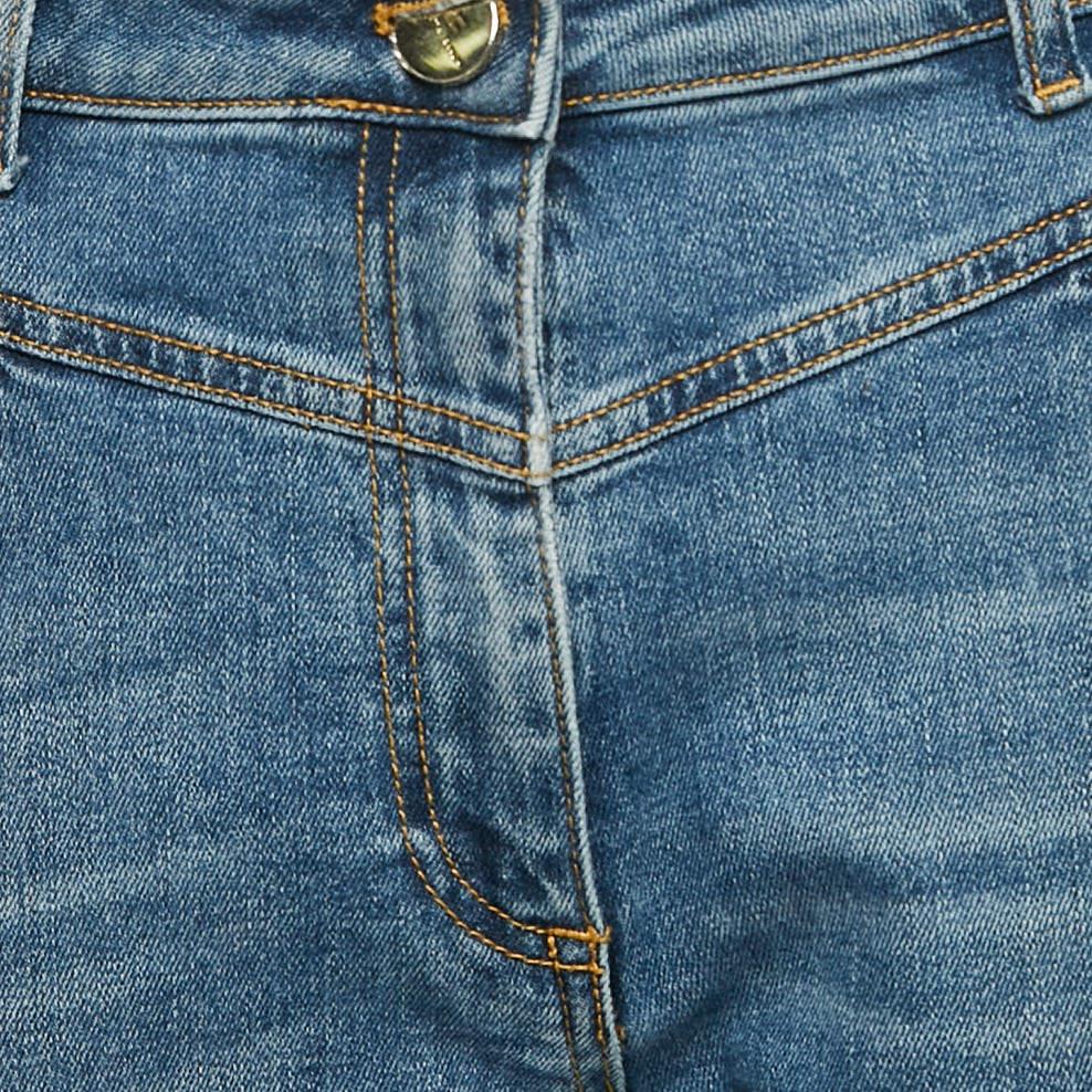 Gray Elisabetta Franchi Blue Washed Denim Loose Fit Jeans M For Sale