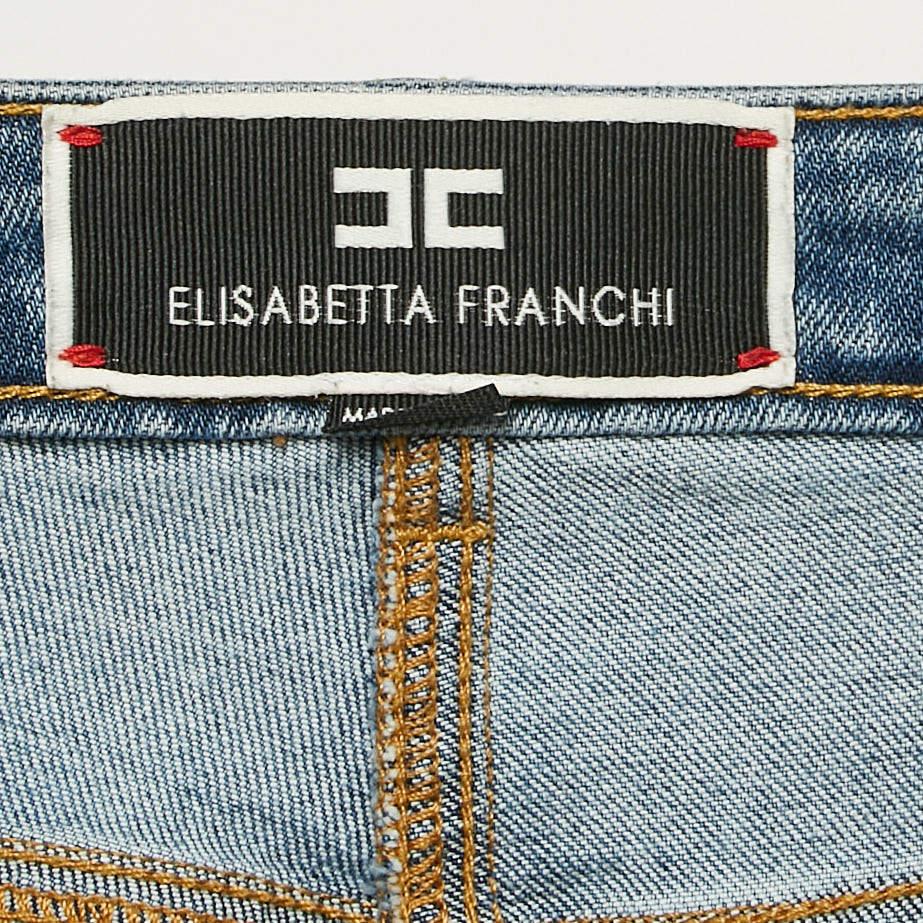 Elisabetta Franchi Blue Washed Denim Loose Fit Jeans M In Good Condition For Sale In Dubai, Al Qouz 2