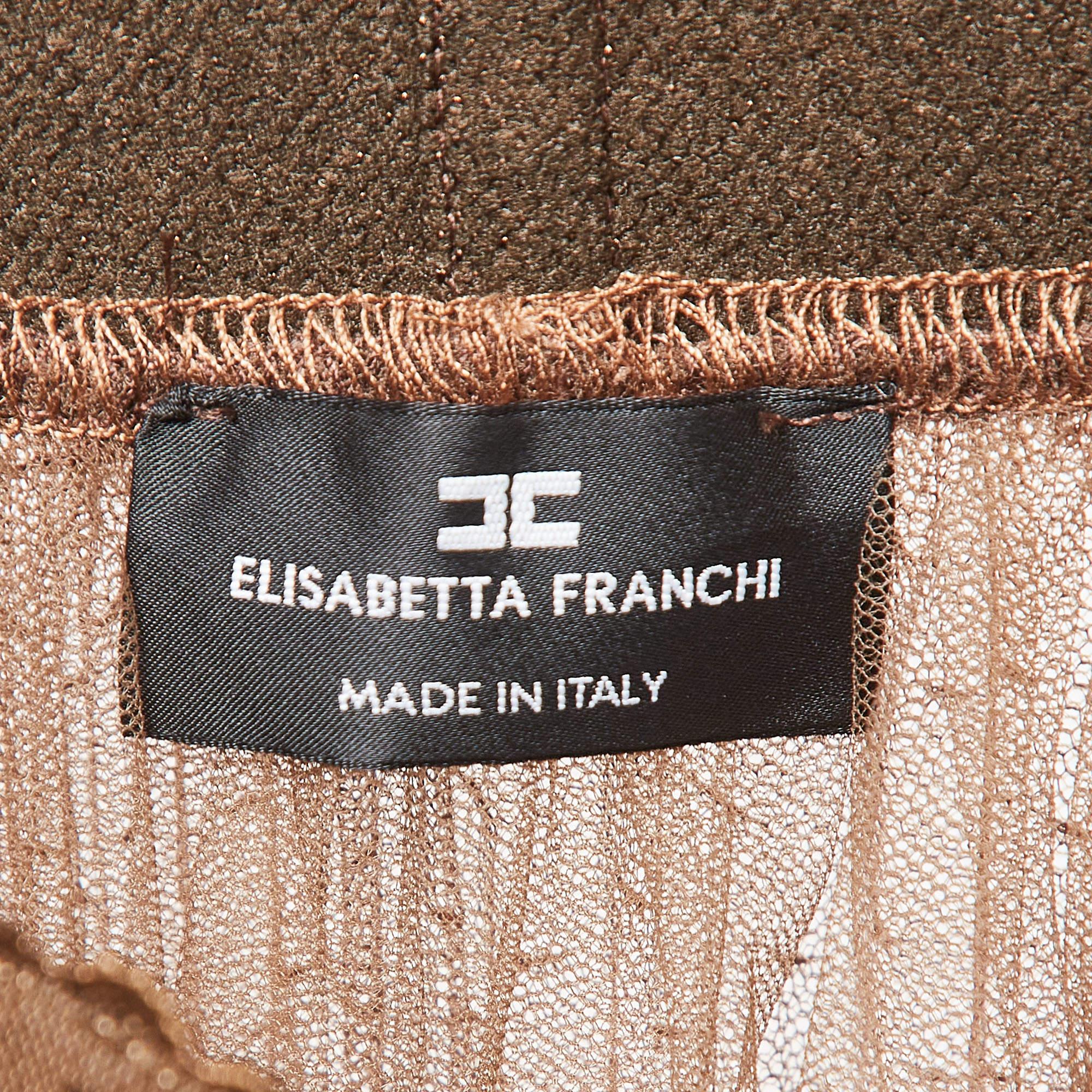 Elisabetta Franchi Brown Tulle Pleated Midi Skirt S For Sale 1