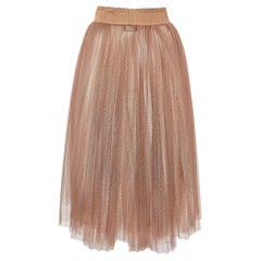 Elisabetta Franchi Brown Jupe midi plissée en tulle S