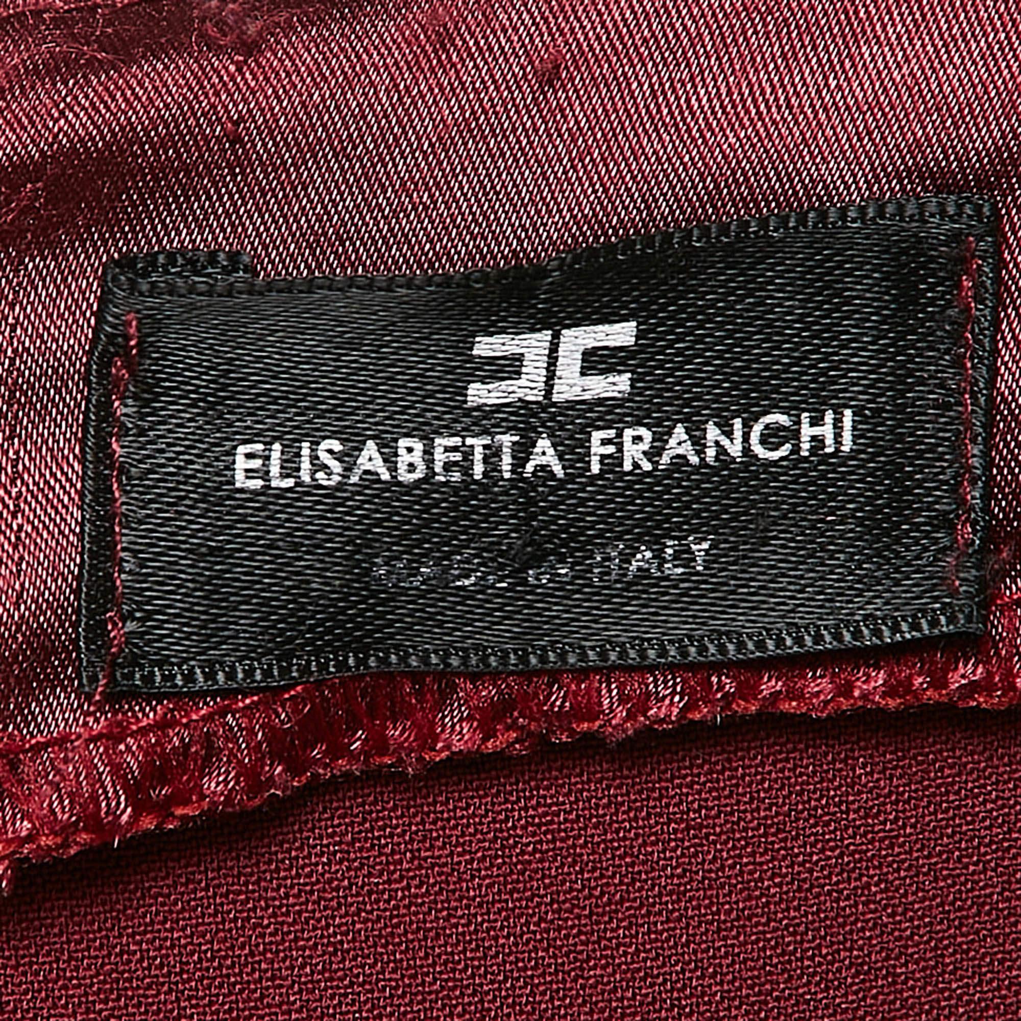 Elisabetta Franchi Burgundy Fringed Crepe Mini Dress S In Good Condition For Sale In Dubai, Al Qouz 2