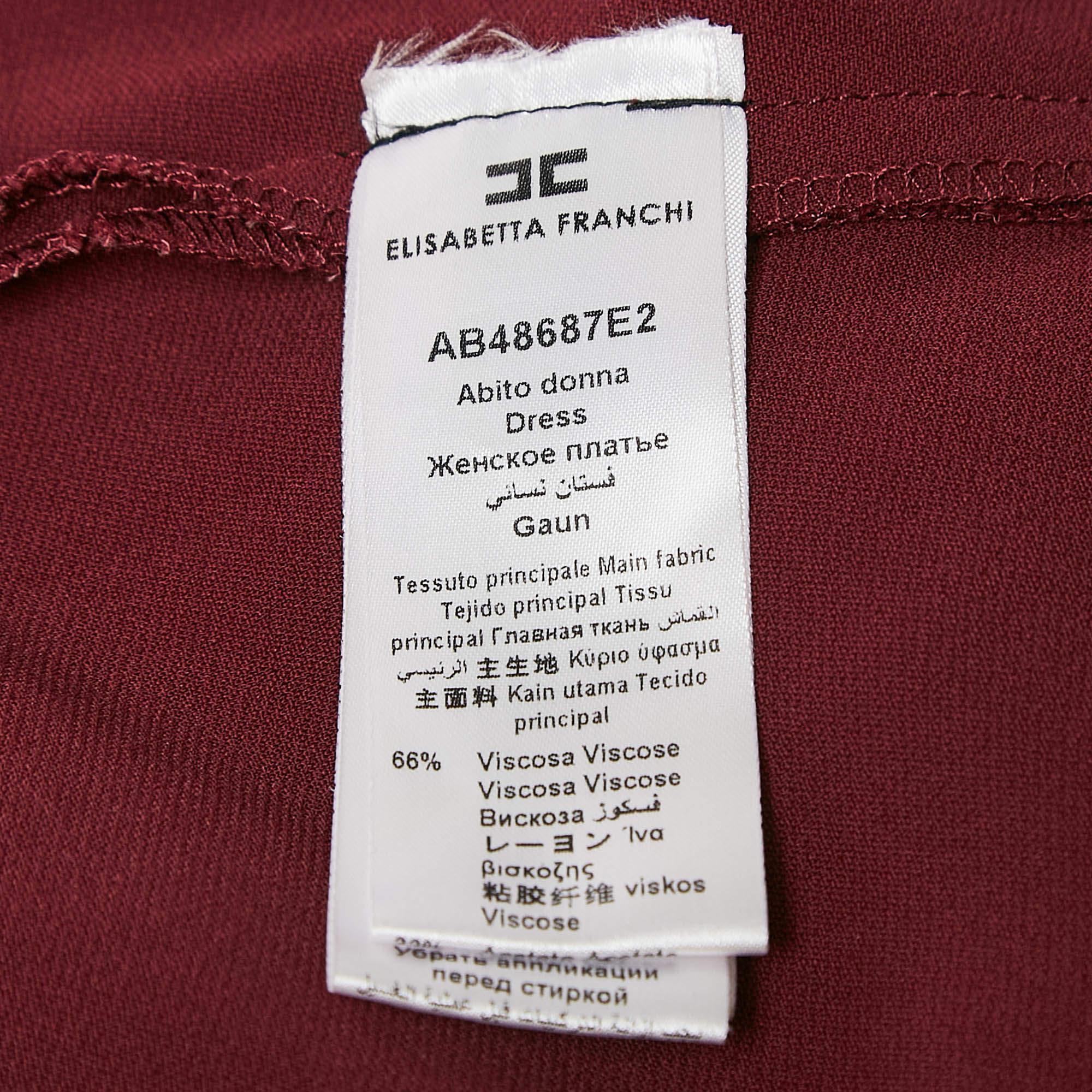 Women's Elisabetta Franchi Burgundy Fringed Crepe Mini Dress S For Sale
