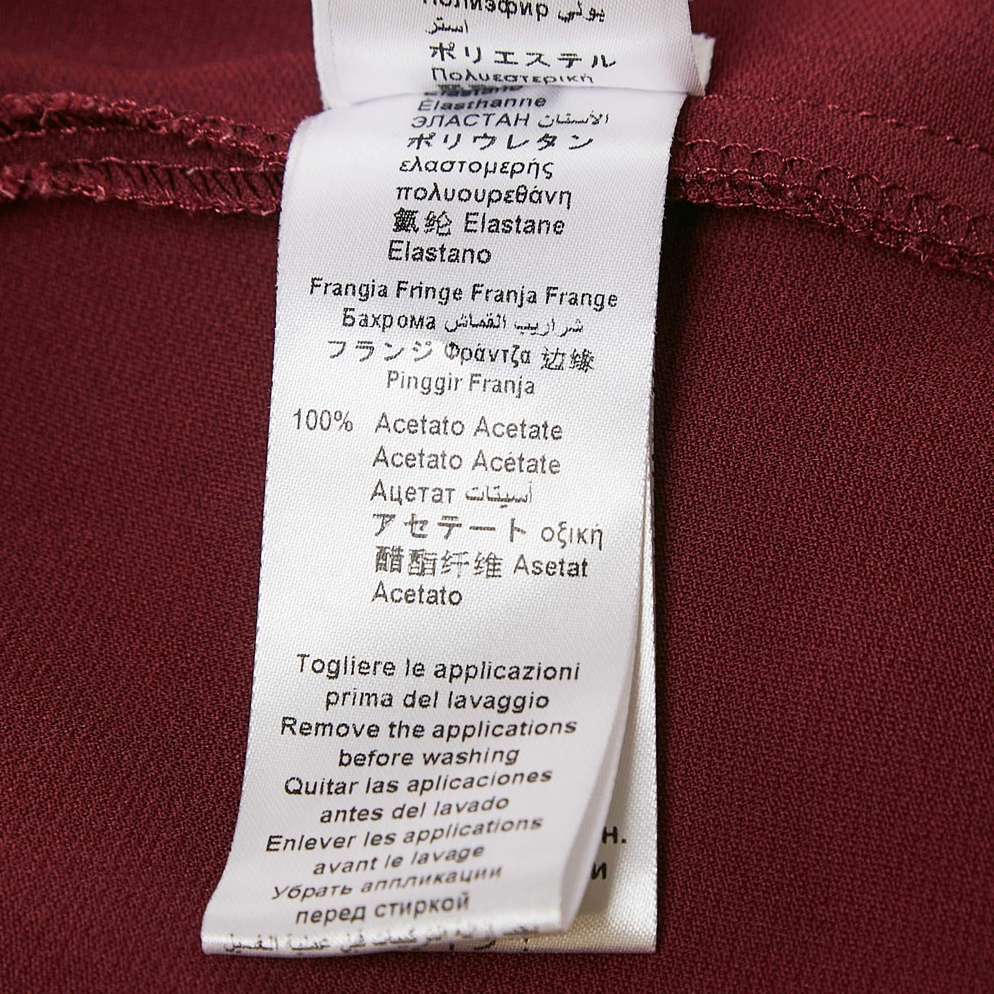 Elisabetta Franchi Burgundy Fringed Crepe Mini Dress S For Sale 1