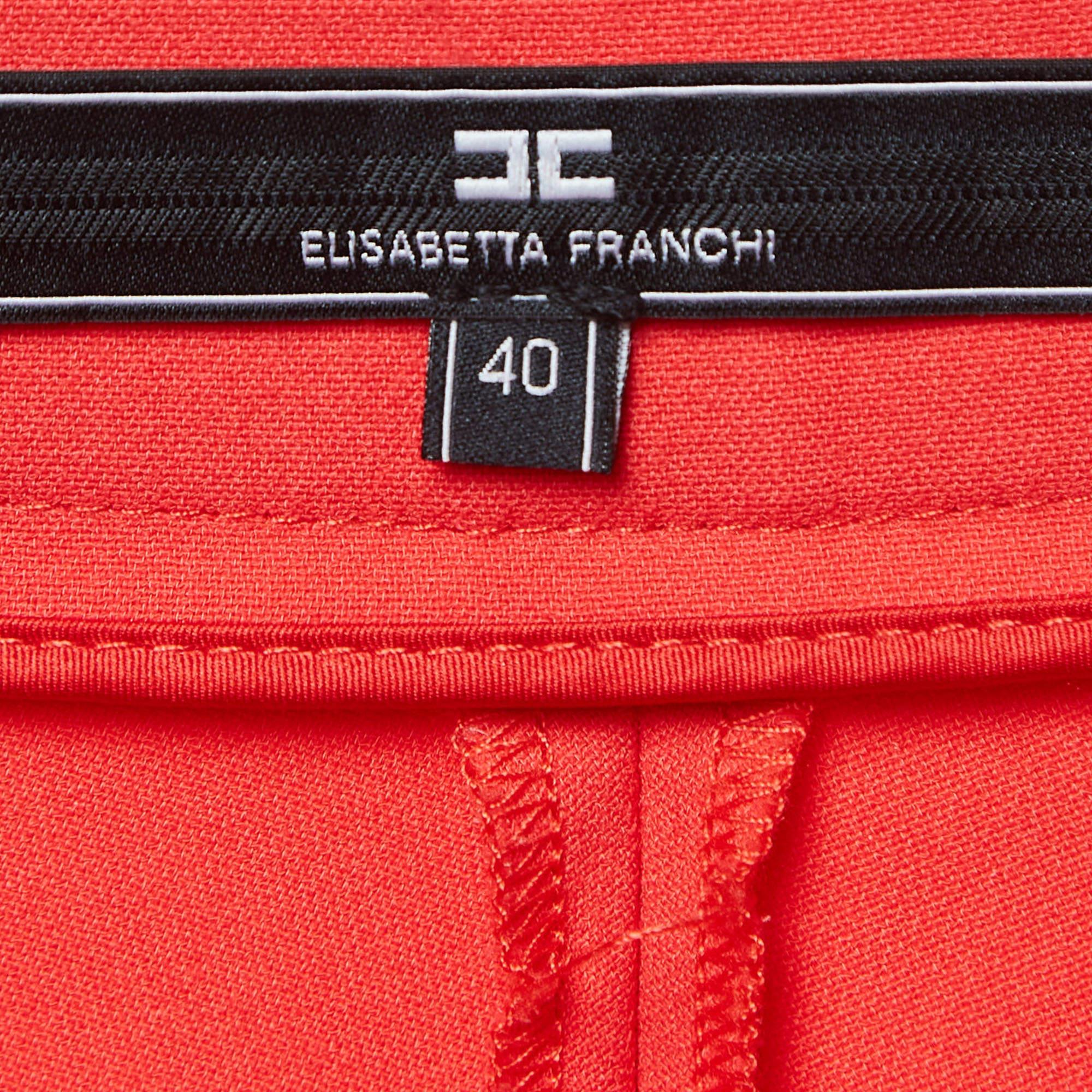 Women's Elisabetta Franchi Coral Pink Crepe Slim Fit Pants S For Sale