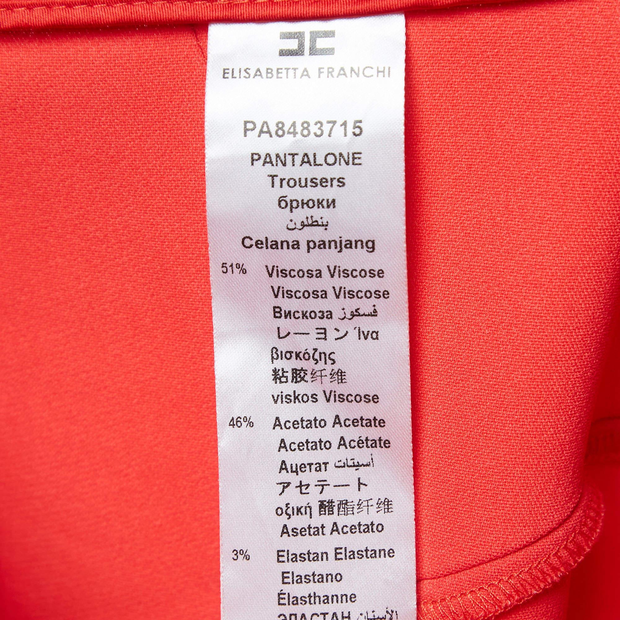 Elisabetta Franchi Coral Pink Crepe Slim Fit Pants S For Sale 1