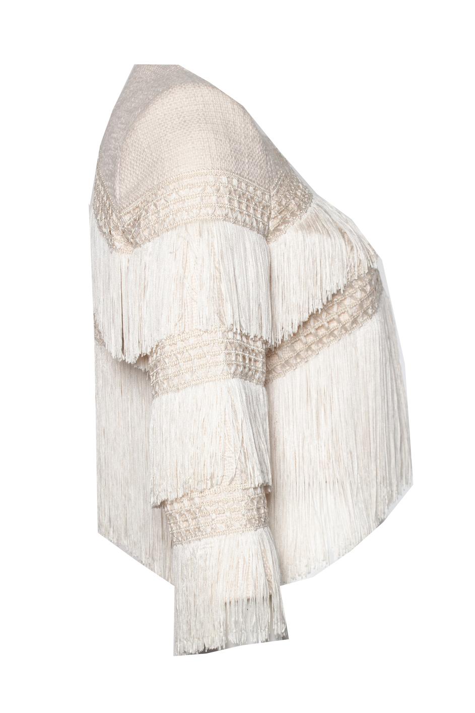 Elisabetta Franchi, Fringe Giacca blazer in cream In New Condition For Sale In AMSTERDAM, NL