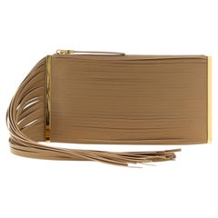 Elisabetta Franchi Fringed Leather Clutch — Camel