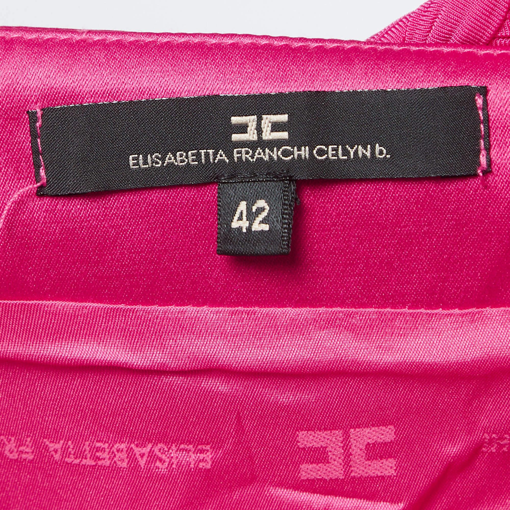 Women's Elisabetta Franchi Fuchsia Pink Stretch Crepe Metal Detail Gathered Top M For Sale