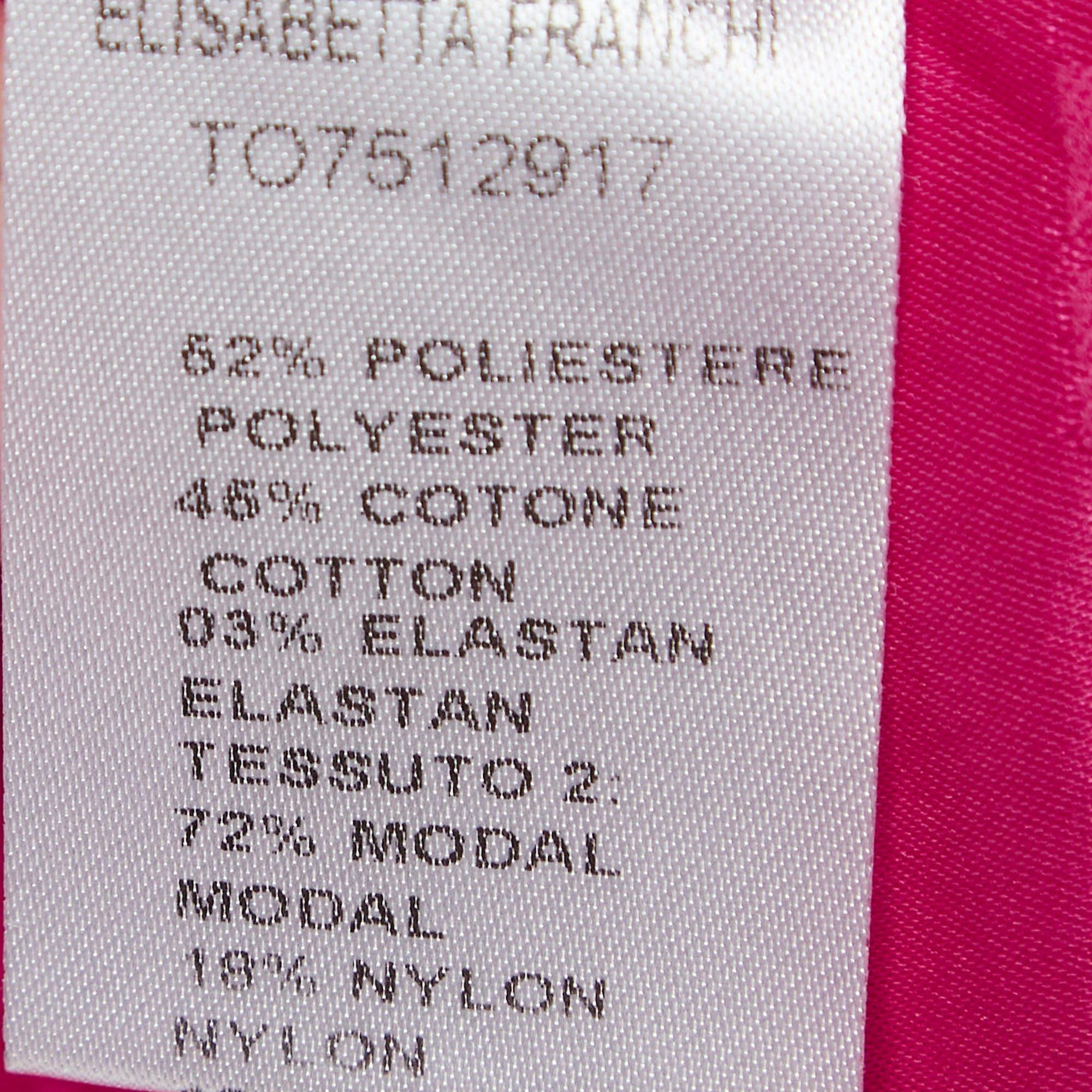 Elisabetta Franchi Fuchsia Pink Stretch Crepe Metal Detail Gathered Top M For Sale 1