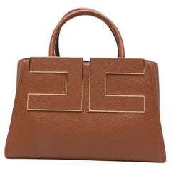 Elisabetta Franchi Geometric Gold-Tone Plaque Tote Bag — Brown
