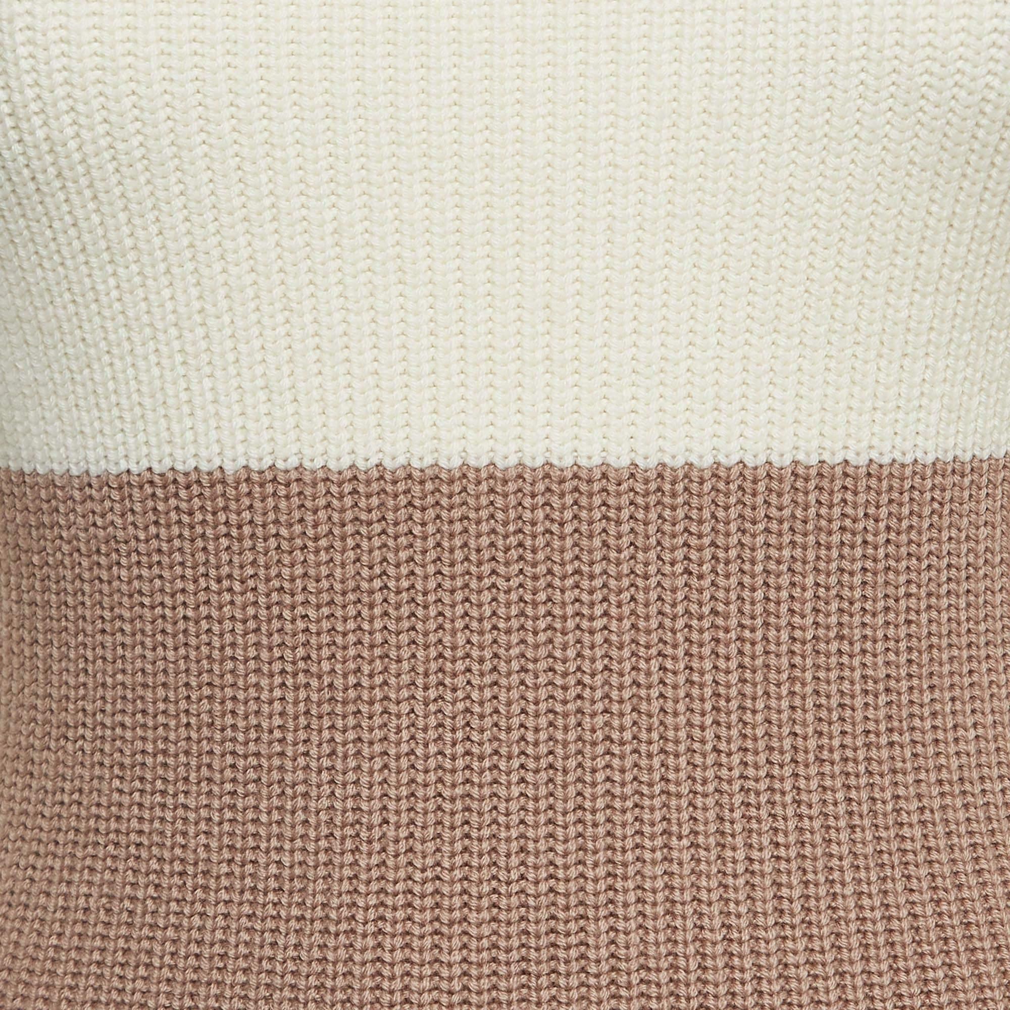 Beige Elisabetta Franchi Ivory White/Mauve Colorblock Knit Dress S