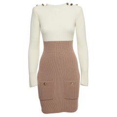 Used Elisabetta Franchi Ivory White/Mauve Colorblock Knit Dress S