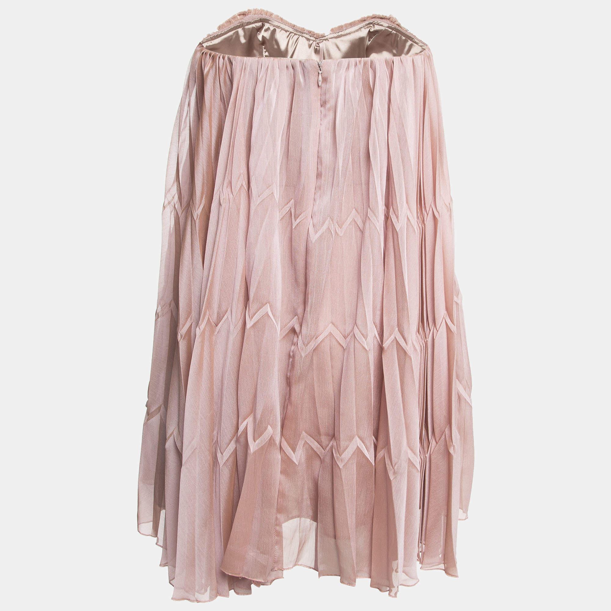 Elisabetta Franchi Mauve Pink Pearl Detail Crepe Strapless Mini Dress M 1