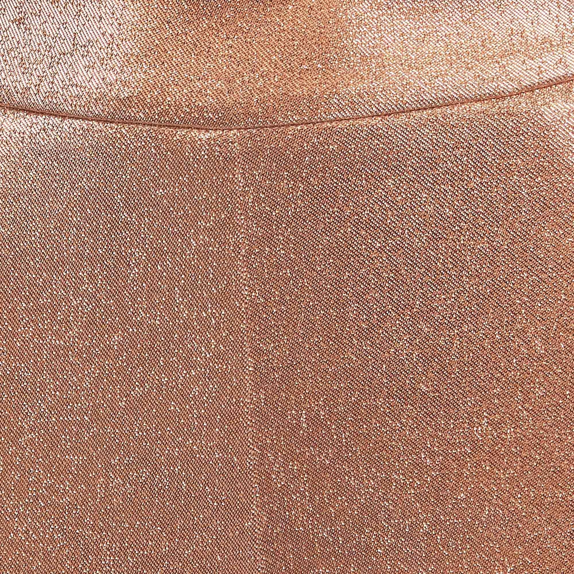 Brown Elisabetta Franchi Metallic Rose Gold Lurex High Rise Cropped Trousers S For Sale