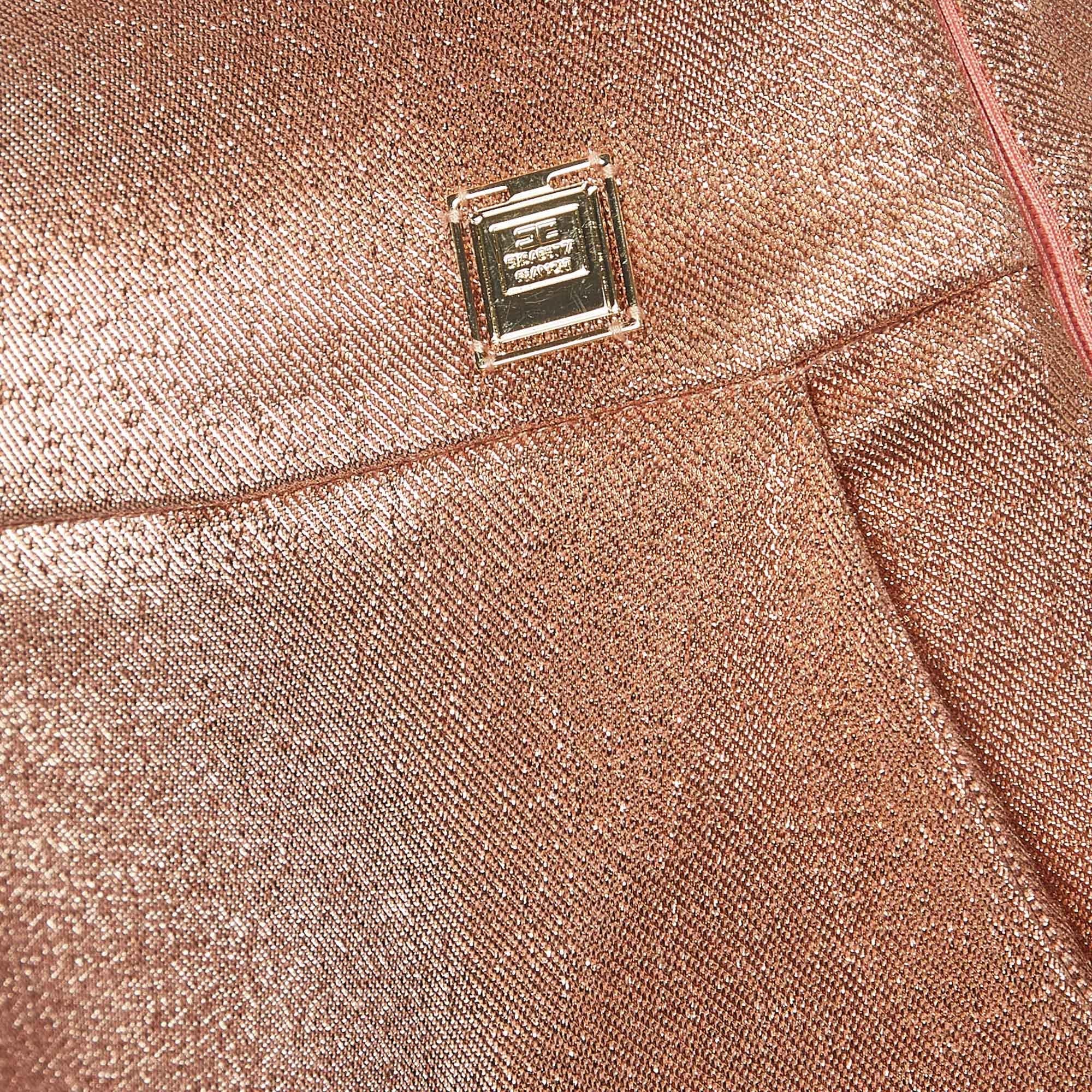 Elisabetta Franchi Metallic Rose Gold Lurex High Rise Cropped Trousers S In Good Condition For Sale In Dubai, Al Qouz 2