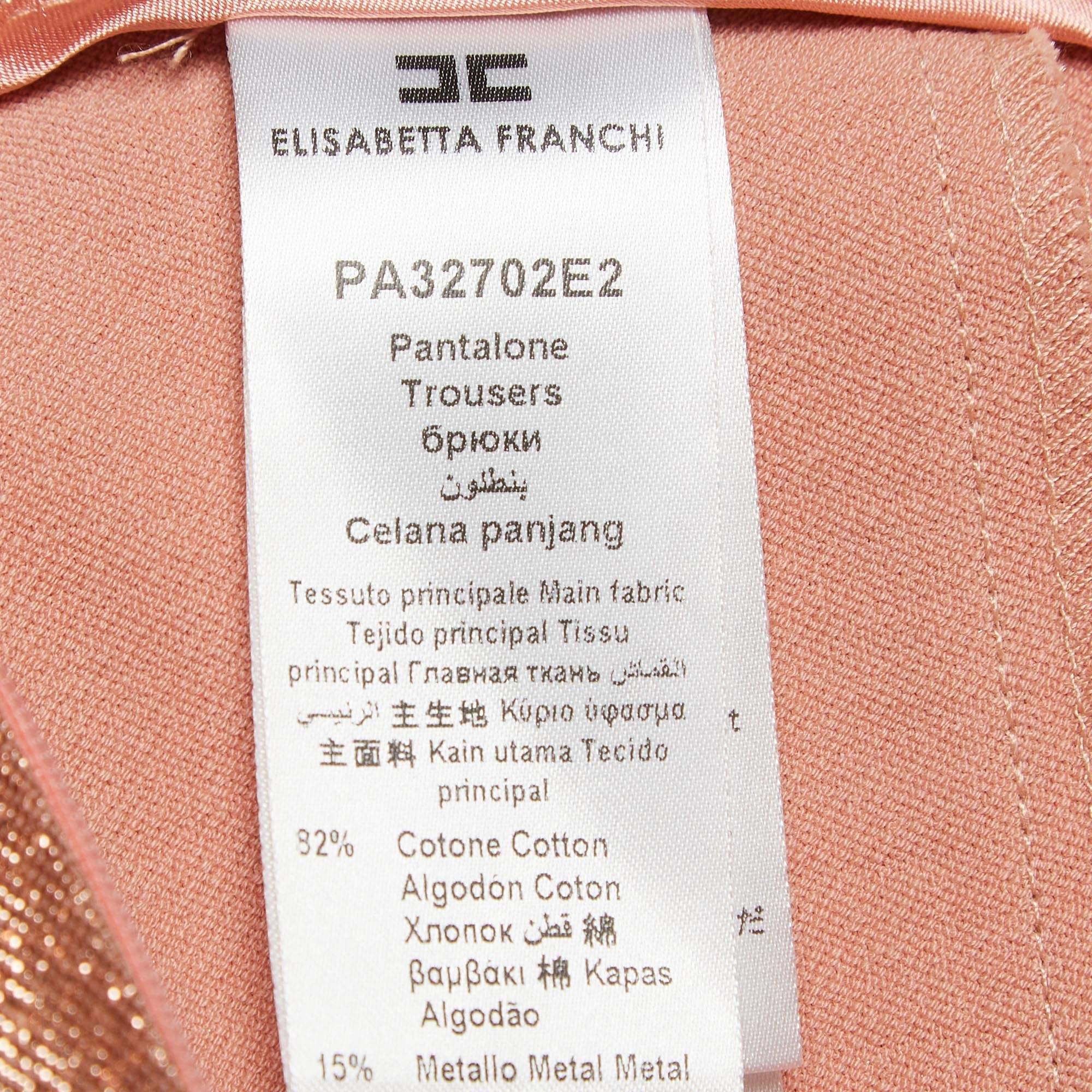 Elisabetta Franchi Metallic Rose Gold Lurex High Rise Cropped Trousers S For Sale 1