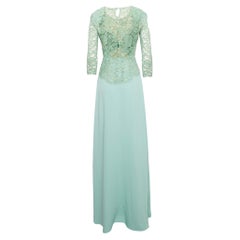 Elisabetta Franchi Maxi abito in chiffon verde menta e corpetto in pizzo guipure M