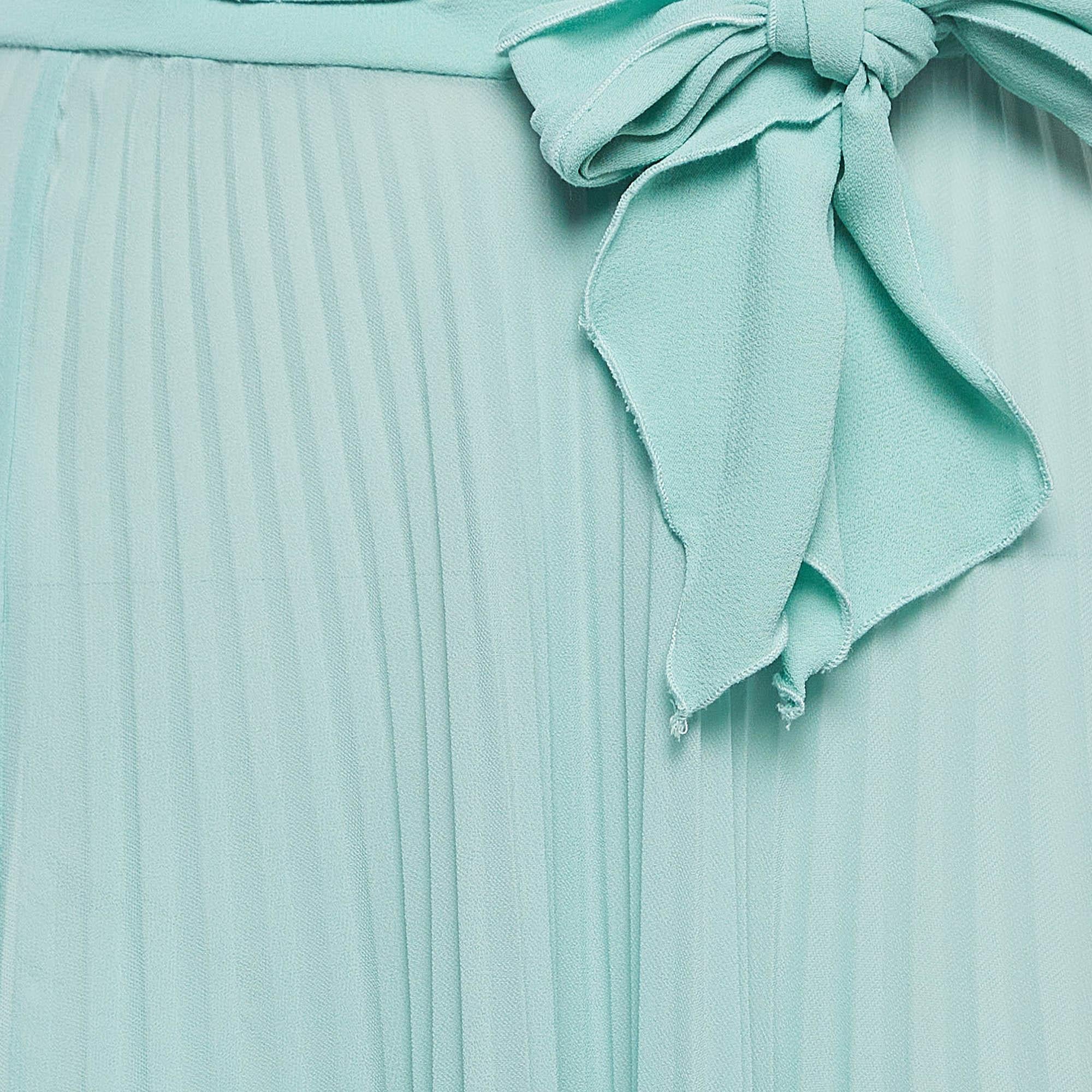 Elisabetta Franchi Mint Green Chiffon Plisse Maxi Skirt M In Good Condition In Dubai, Al Qouz 2