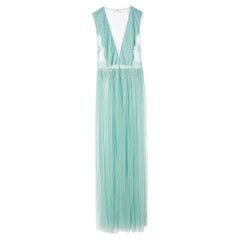Elisabetta Franchi Mint Green Lace & Tulle Sleeveless Gown L