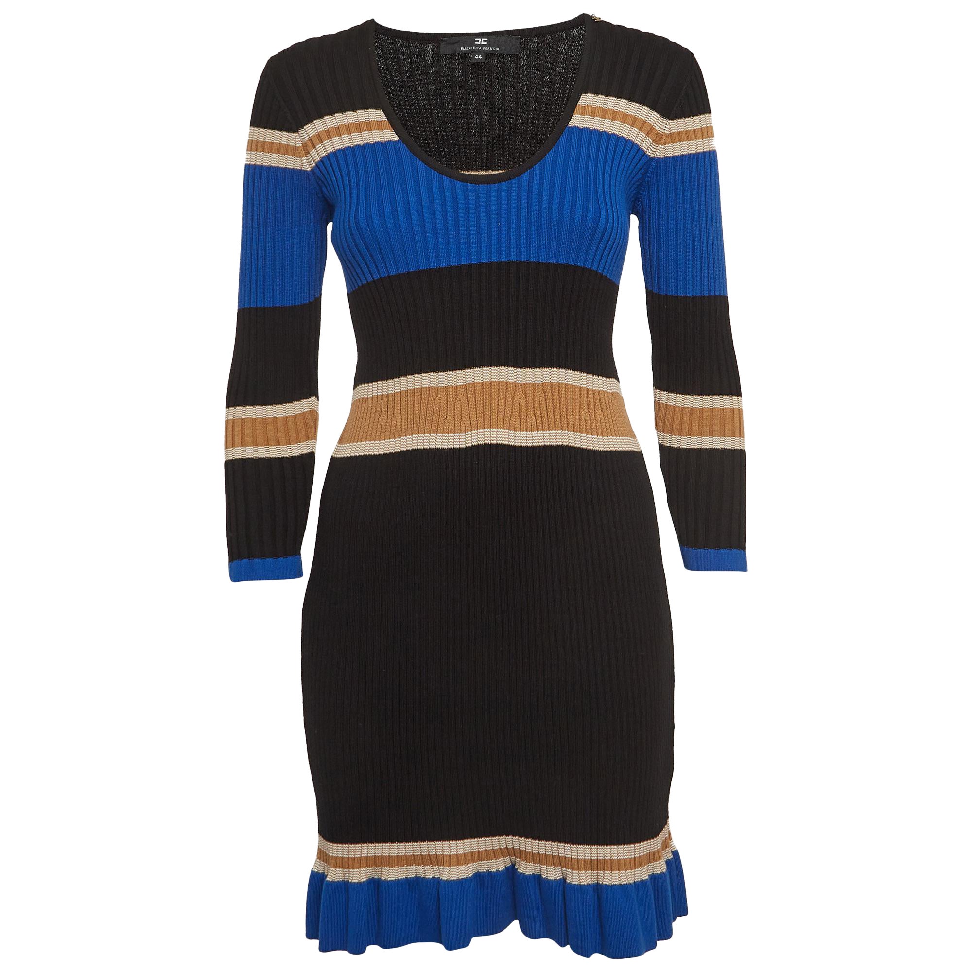 Elisabetta Franchi Vestito midi a maniche lunghe a righe multicolore M