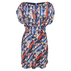 Elisabetta Franchi Marineblaues bedrucktes Seidenminikleid M