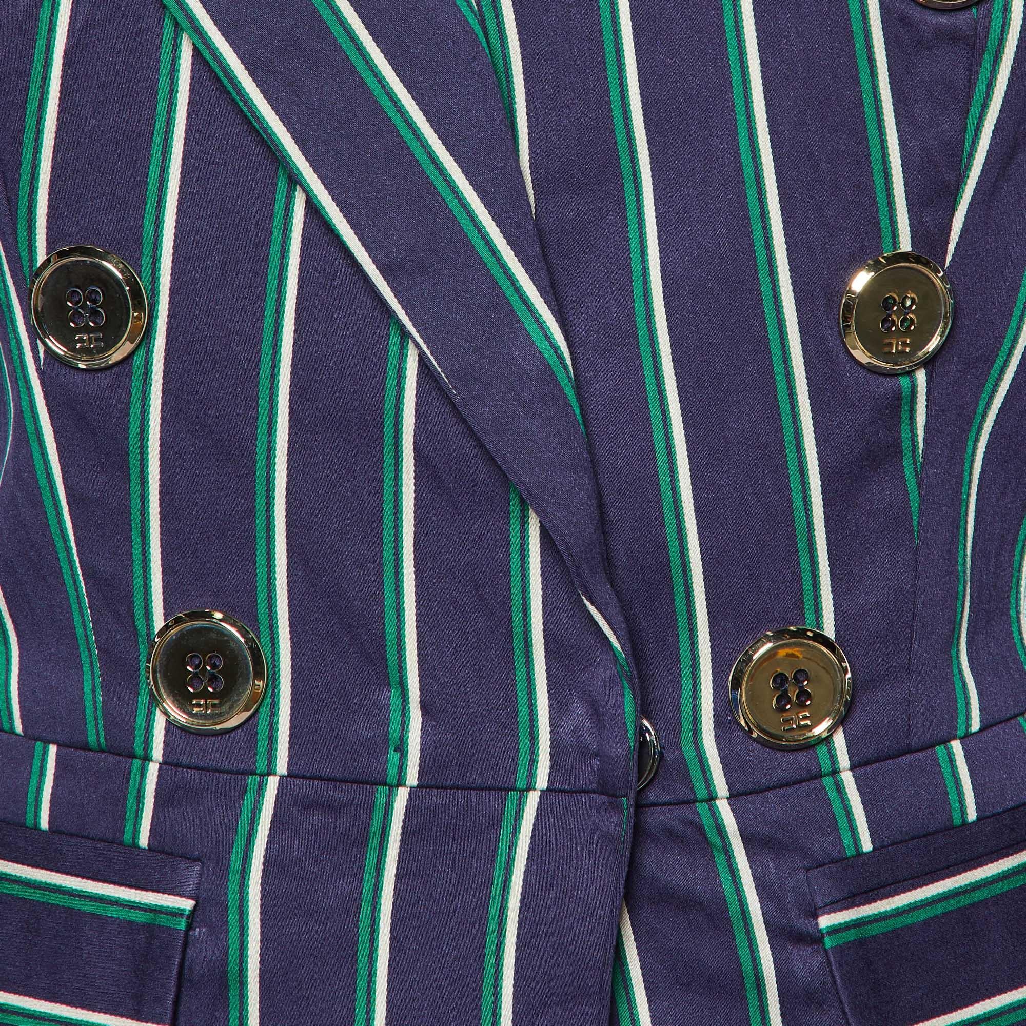 Black Elisabetta Franchi Navy Blue Striped Button Detail Blazer M For Sale