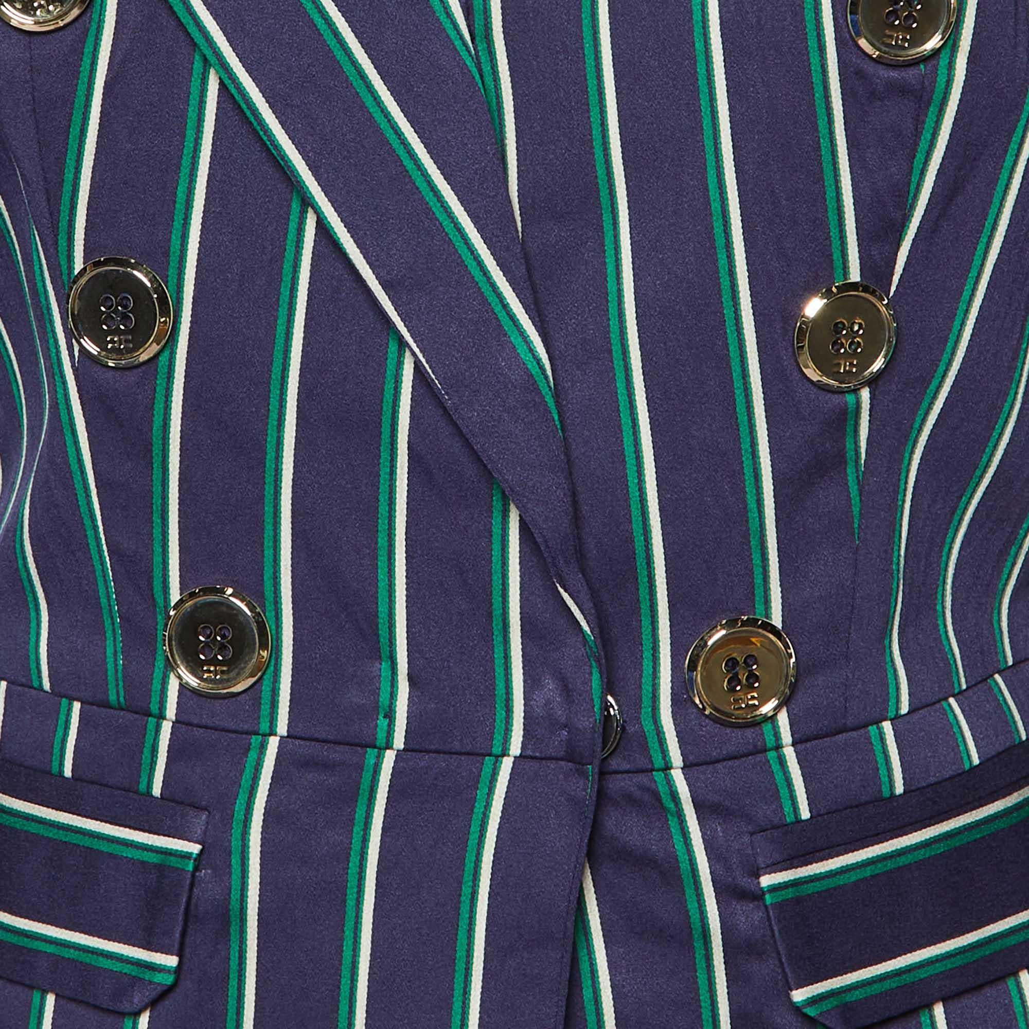 Elisabetta Franchi Navy Blue Striped Button Detail Blazer M In Good Condition For Sale In Dubai, Al Qouz 2