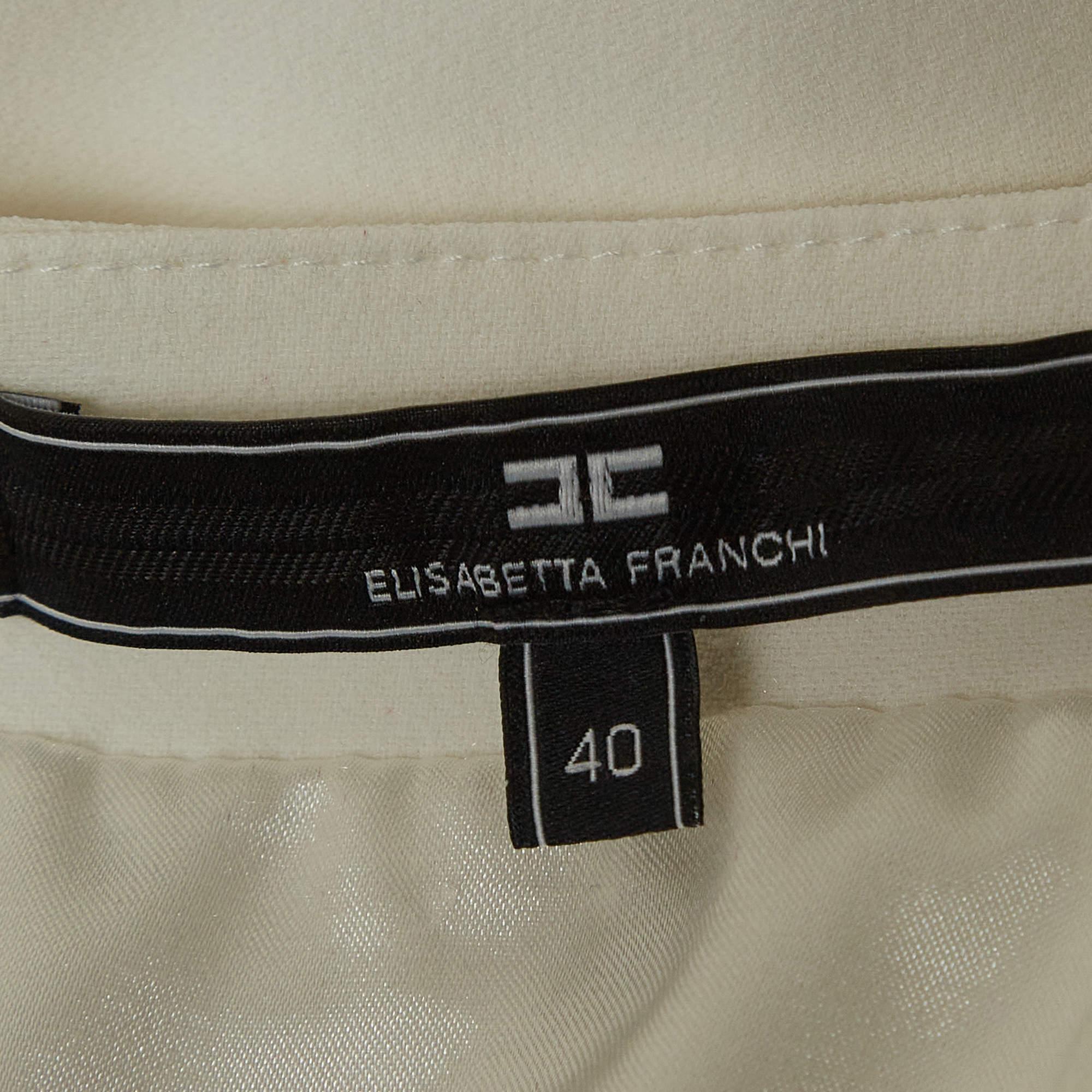 Elisabetta Franchi Off-White Crepe Long Sleeve Crop Top S In Fair Condition For Sale In Dubai, Al Qouz 2