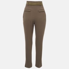 Elisabetta Franchi Olive Green Crepe Belted Slim Fit Trousers S